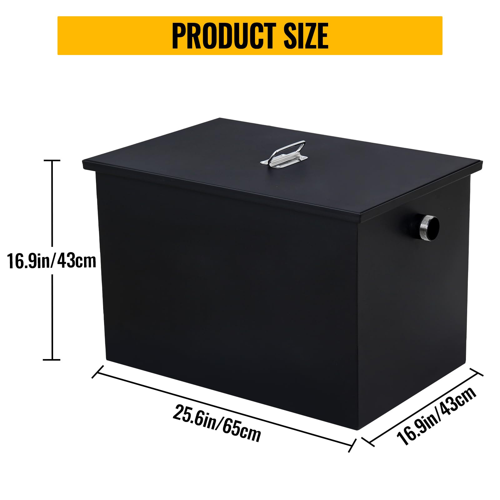 **40LB Commercial Grease Interceptor - Heavy Duty Carbon Steel Grease Trap for Kitchen Under Sink, Oil-Water Separator with Side Water Inlet | Ideal for Restaurants, Cafeterias & Food Service**