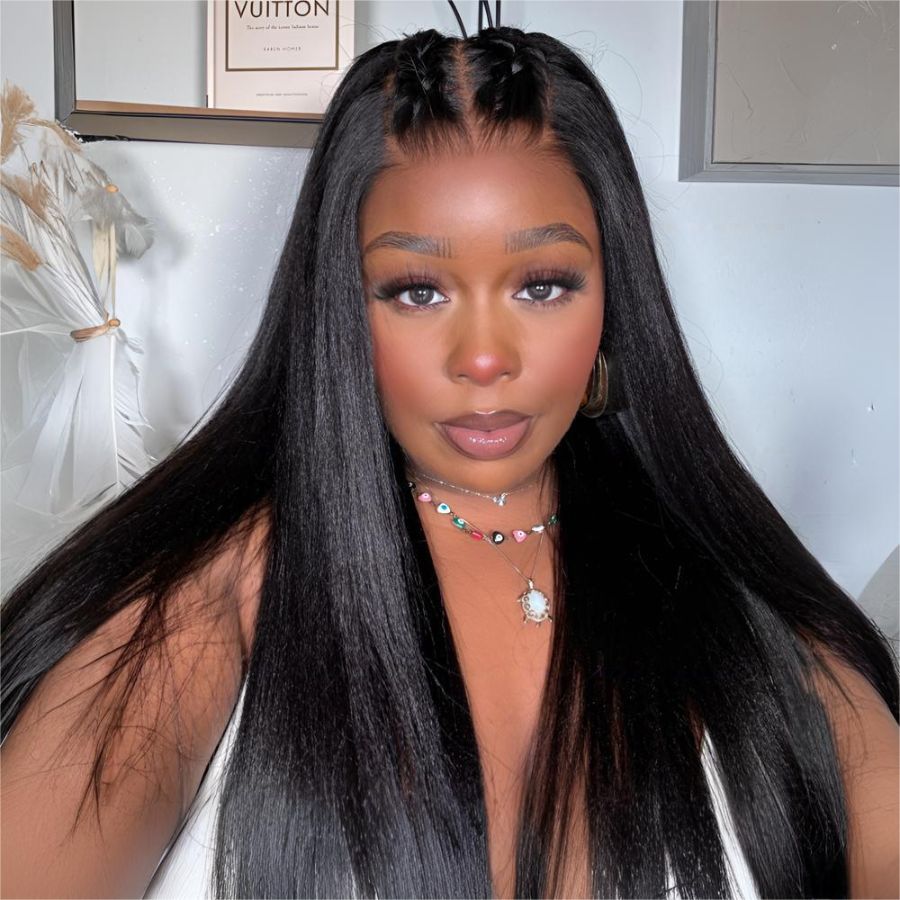 WOWANGEL Coarse Yaki Straight 13x6 HD Lace Front Wig - Natural Hairline & Skin-like Scalp | Perfect for Daily Wear, Cosplay & Special Occasions