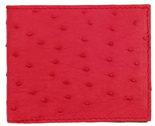 Authentic Ostrich Leather Men's Wallet - Genuine Leather Bifold Wallet for Men with RFID Protection - Stylish Red Wallets for Everyday Use & Travel Gifts