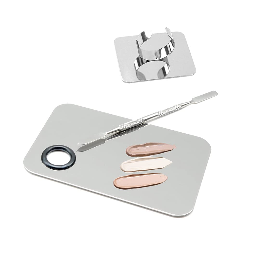 COSLUXE Professional 2-Piece Cosmetic Mixing Palette Set with Spatula - Makeup Artist Tool for Foundation, Eyeshadow & Nail Art - Mini Ring Palette for Beauty Salon & Home Makeup Application (SET-A)