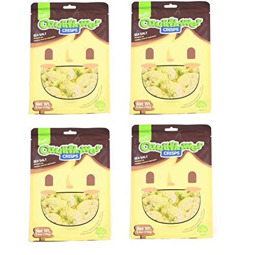 Healthy Cauliflower Crisps - Plant-Based Veggie Snacks Made from Fresh Cauliflower, Gluten-Free & Low Carb Chips for Adults & Kids, Sea Salt Flavor, 150g/5.3oz (Pack of 4) - Perfect for Keto Diet, School Lunches & On-the-Go Snacking