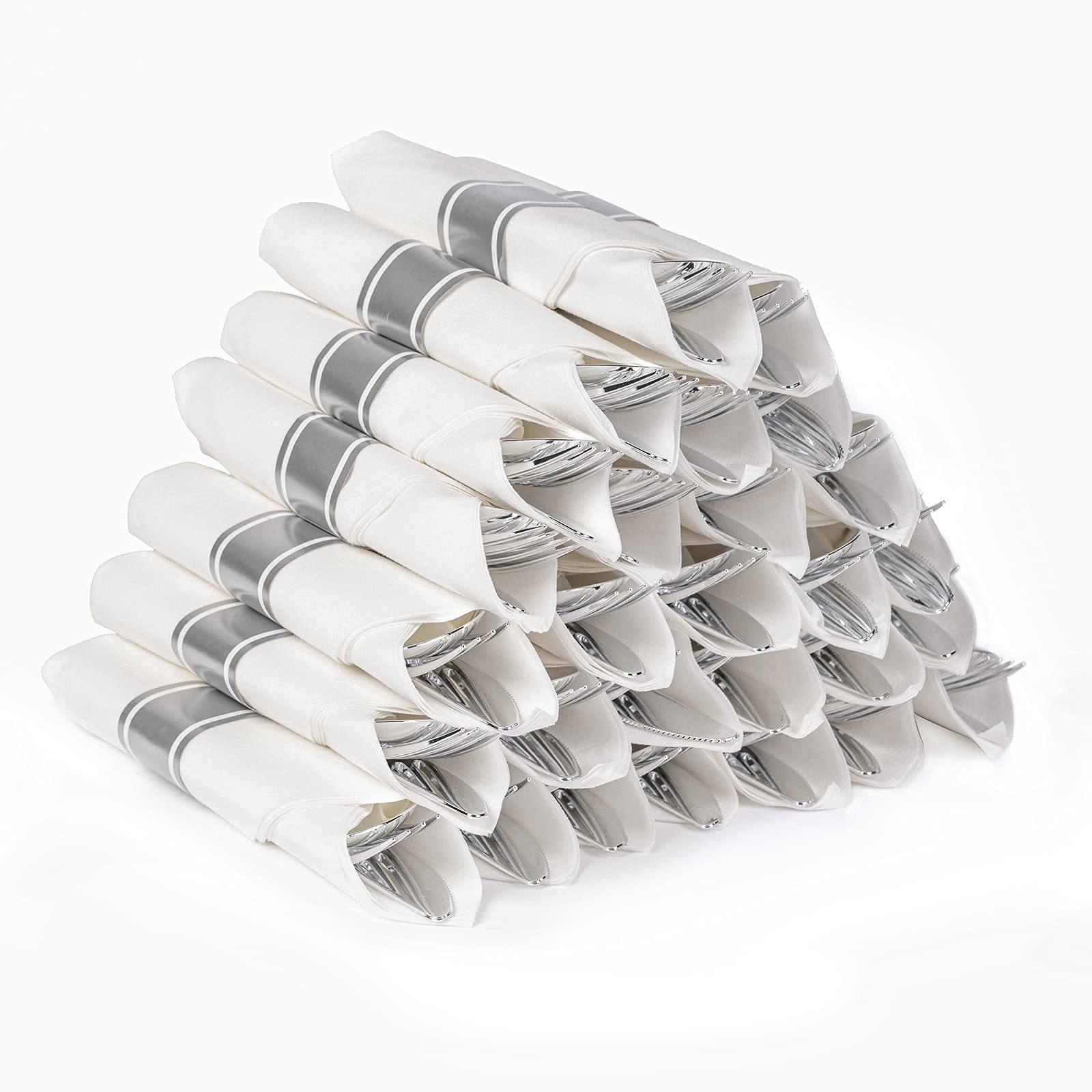 Premium Disposable Silverware Set - 30 Pack Heavy Duty Plastic Cutlery Kit with Forks, Knives, Spoons & Napkins for Parties, Weddings, Catering - Perfect for Buffets, Picnics & Office Events (Silver)