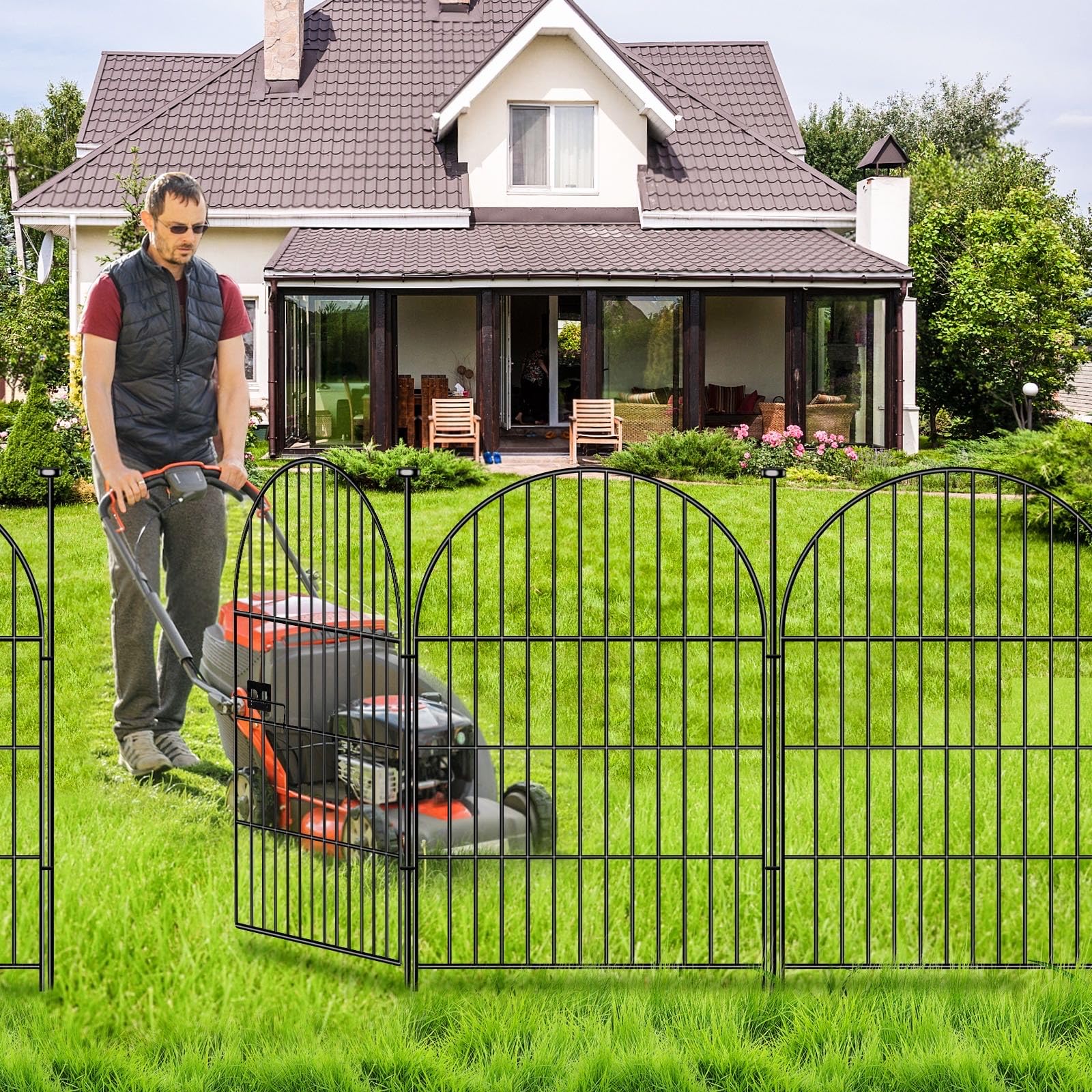 Adavin 32 Inch Tall x 8.8 Ft Long Heavy Duty Metal Garden Fence - 4 Panel No Dig Temporary Animal Barrier for Dogs, Yard Protection, Flower Beds, Lawn & Patio | Durable Outdoor Fencing Solution for Pets and Garden Security