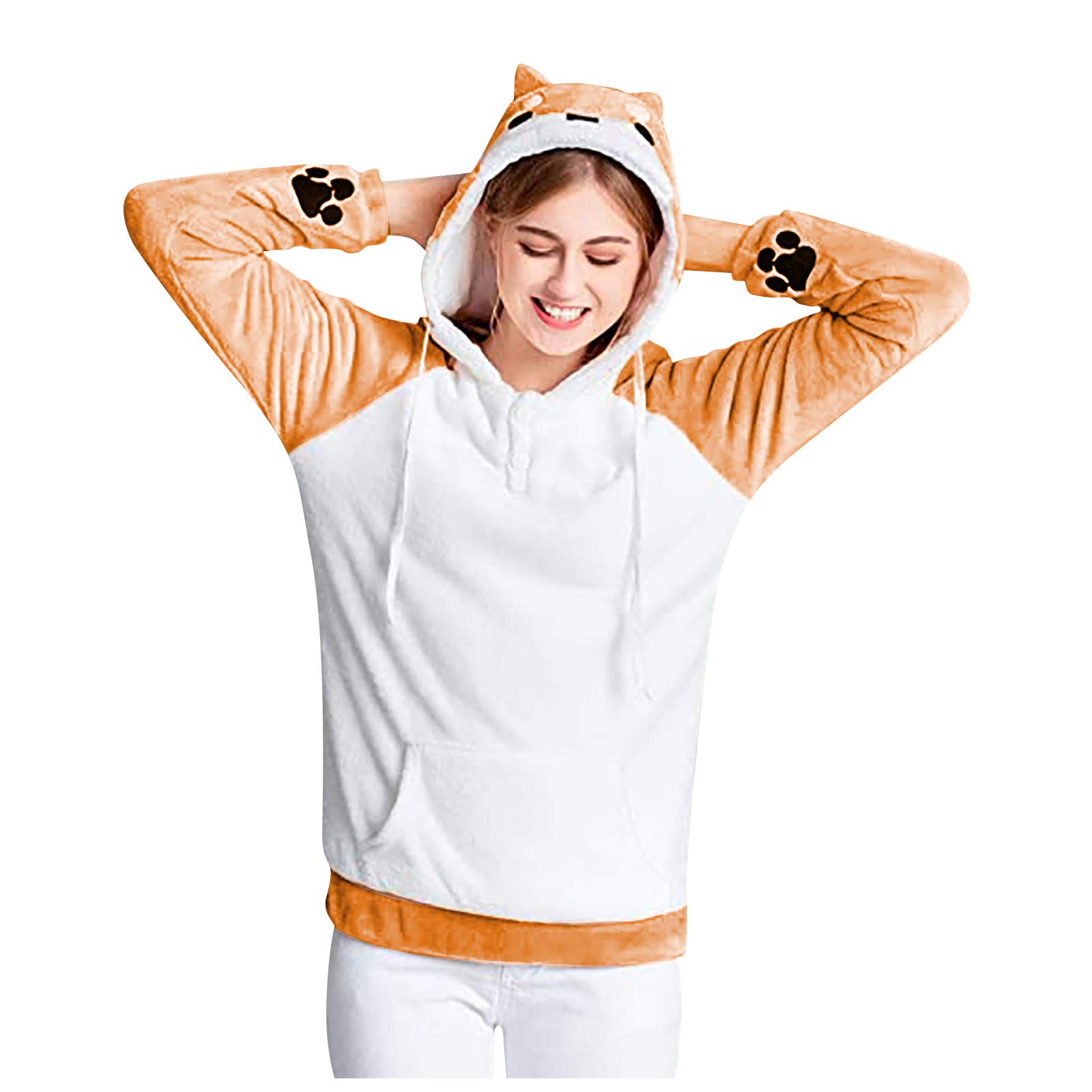 Women's Cute Shiba Inu Dog Print Zip Up Hoodie - Coral Fleece Long Sleeve Sweatshirt for Casual Wear, Loungewear & Home Outfits