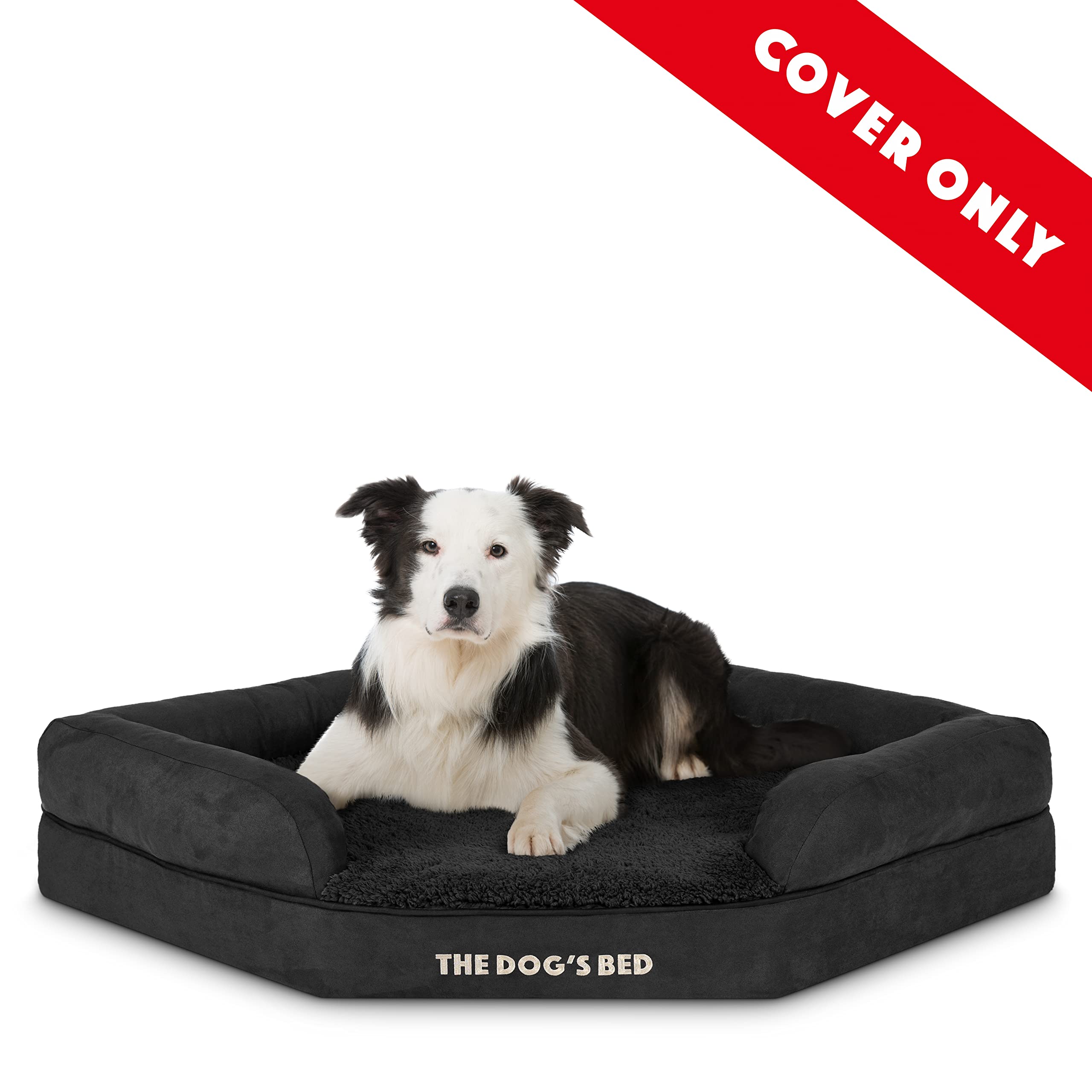 Orthopedic Dog Bed Replacement Cover - Washable Plush Fabric for Large Dog Beds, Black Soft Outer Cover - Perfect for Pet Sofas, Corner Beds & Orthopedic Support (Great for Living Room, Bedroom or Kennel Use)