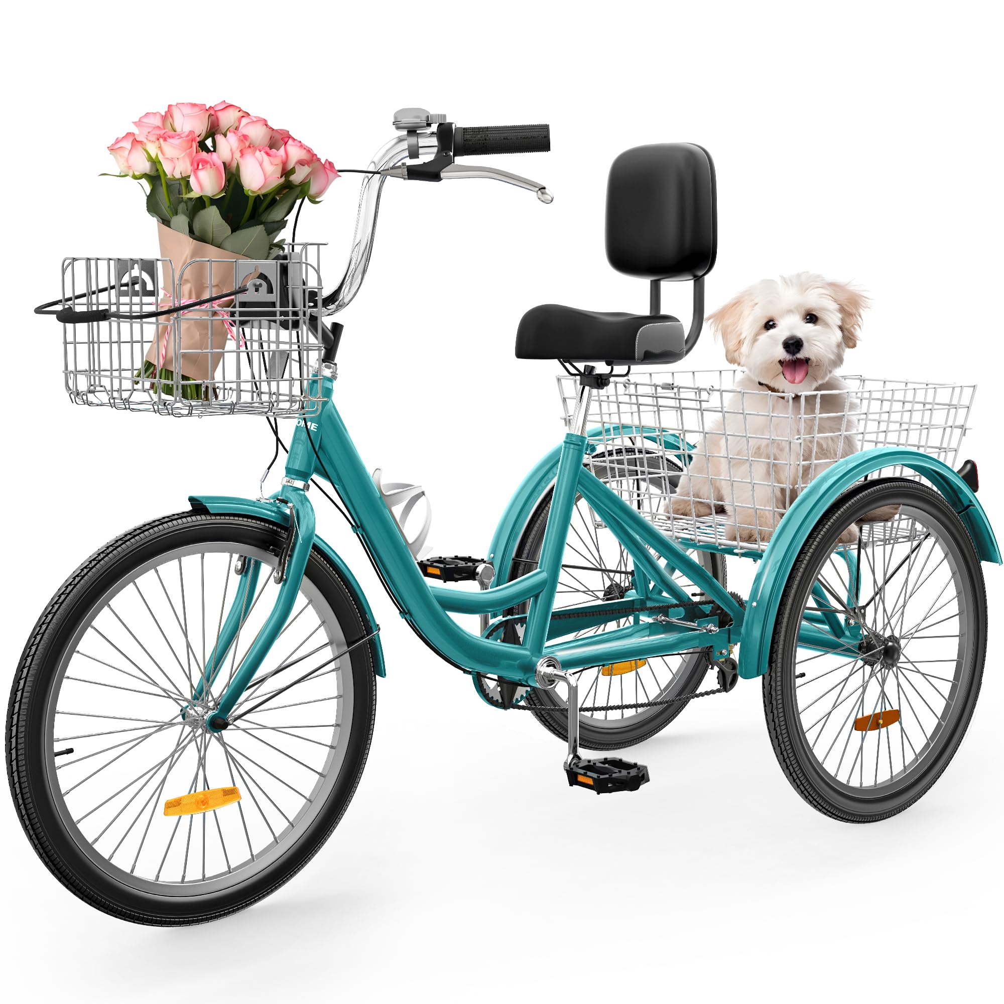 YITAHOME 24 & 26 Inch Adult Tricycle - 1 & 7 Speed 3 Wheel Bike with Large Cushioned Seat & Backrest, Front & Rear Baskets - Comfortable Cruiser Trike for Seniors, Women & Men - Perfect for Commuting, Picnics, Grocery Shopping & Outdoor Recreation