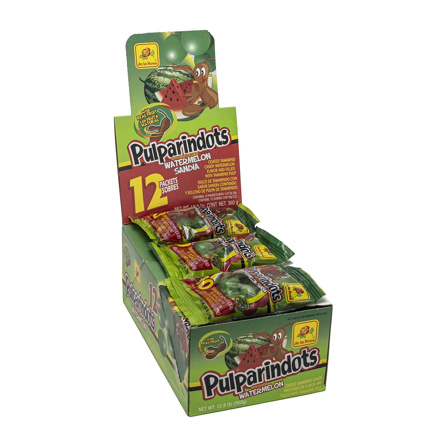De La Rosa Pulparindo Dots Sandia Watermelon Candy - 12ct Box | Mexican Tamarind Candy for Parties, Snacking & Gifting