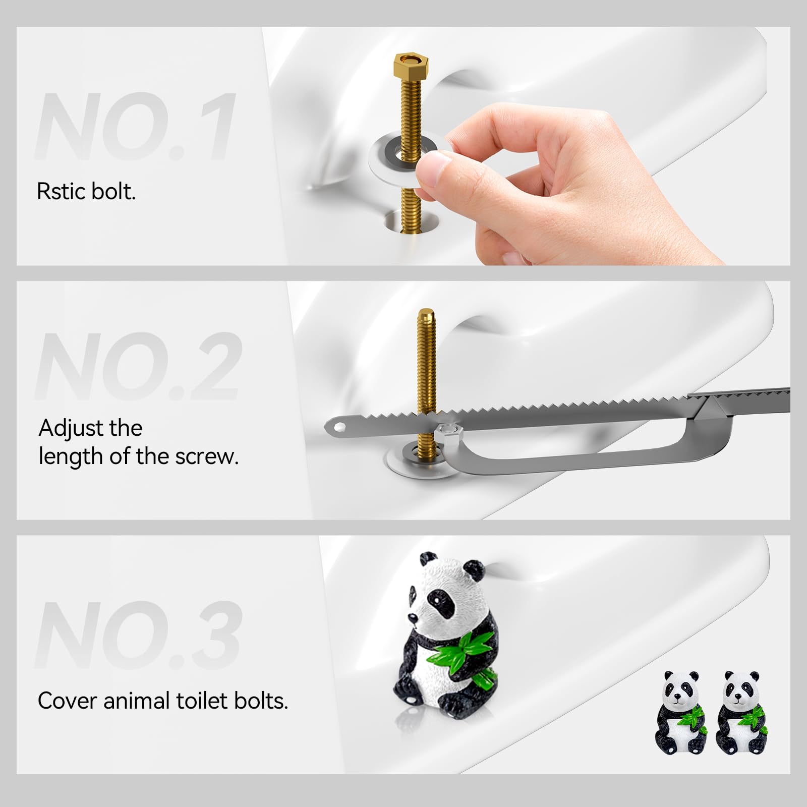 Decorative Resin Toilet Bolt Caps - 2pcs Panda Set for Bathroom Rust Prevention (Easy Installation)