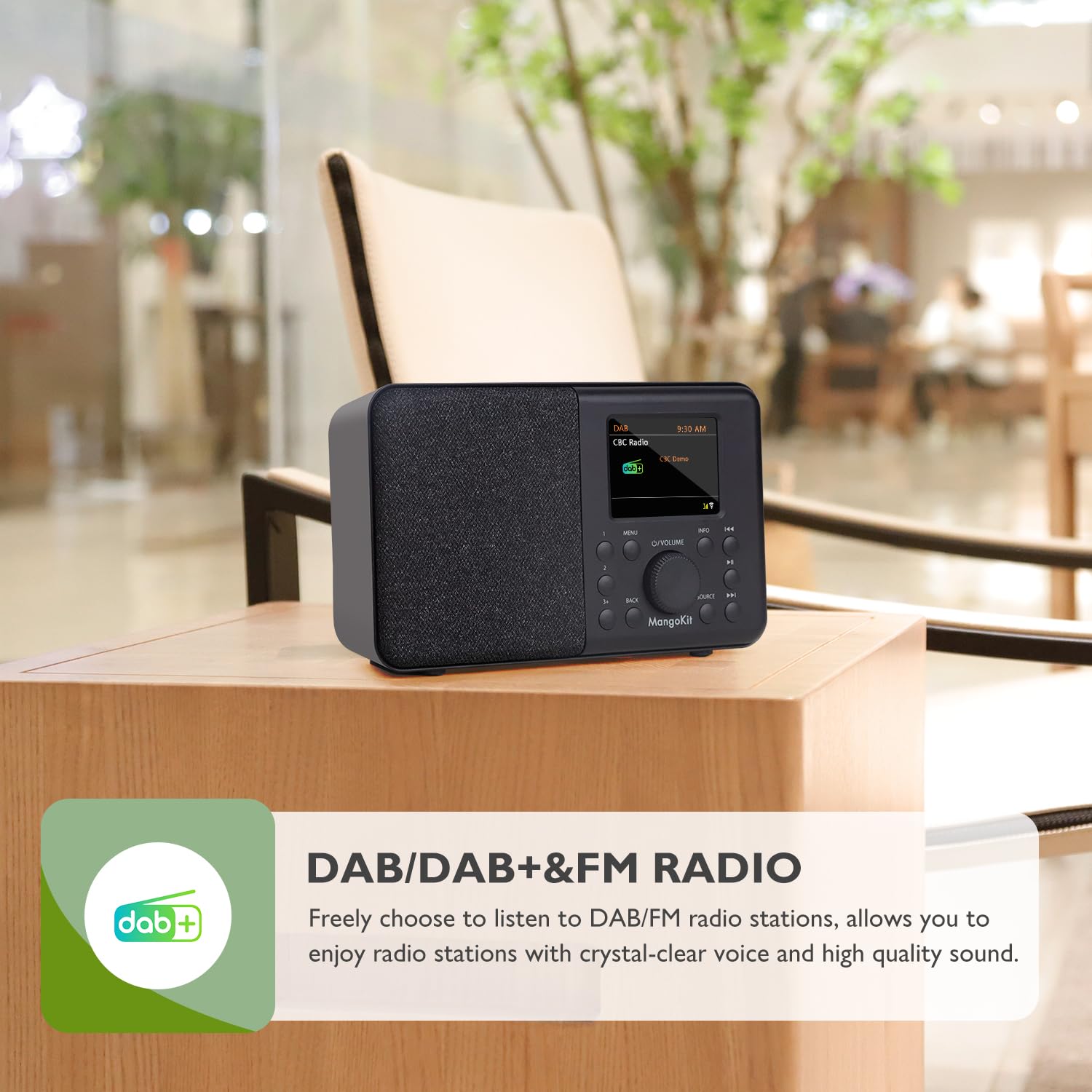 MangoKit SR10 Portable Internet Radio with WiFi, DAB/DAB+ Digital Radio, Bluetooth Speaker, FM Tuner, Podcast Player - Dual Alarm, Color Display, Mains/Battery Powered - Perfect for Kitchen, Bedroom, and Travel Use - Black