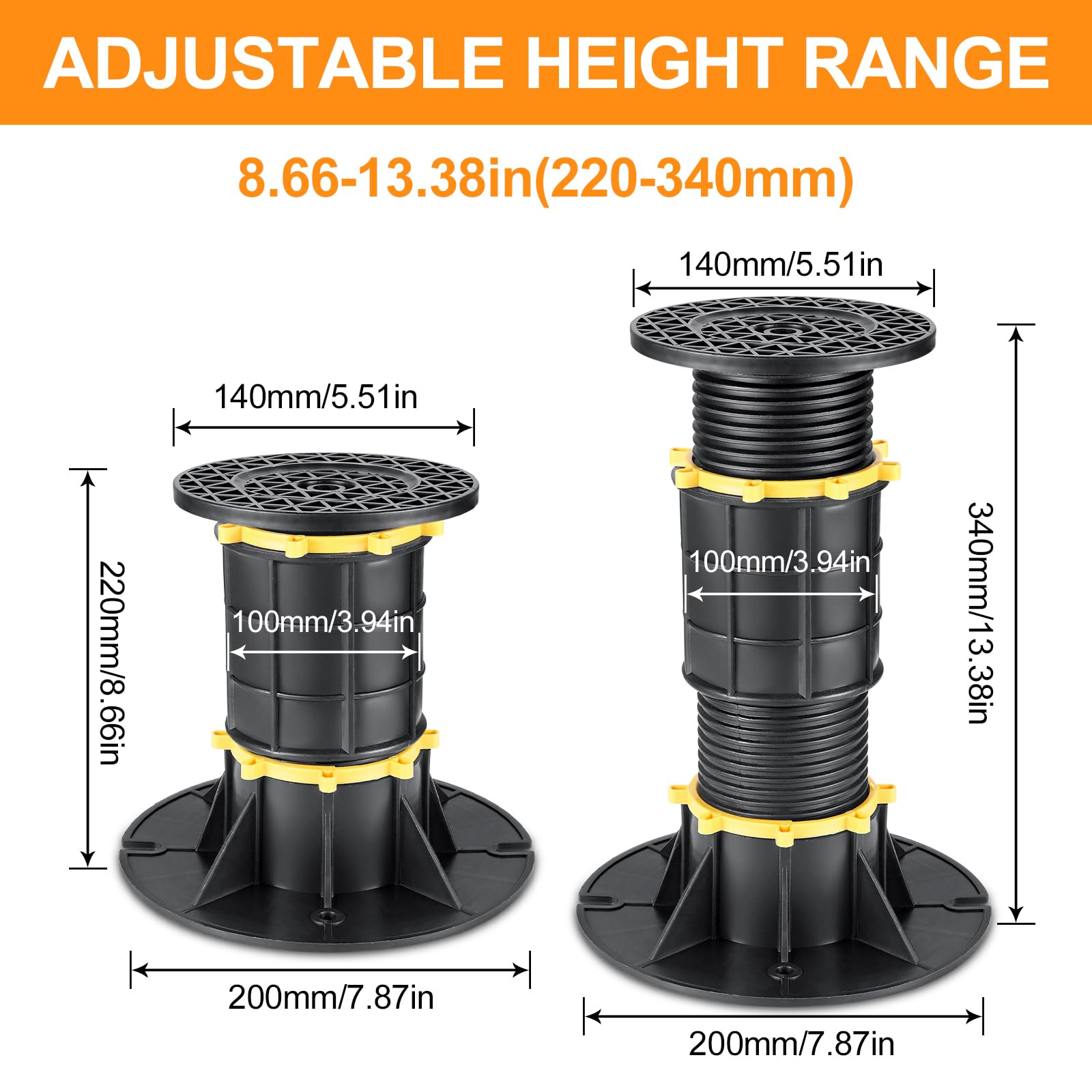 2 PCS Adjustable Bed Support Legs 8.66-13.38 Inch - Heavy Duty Bed Frame Replacement Legs for Center Support & Slats Reinforcement - Perfect for Queen, King Size Beds - Bedroom Furniture Accessories