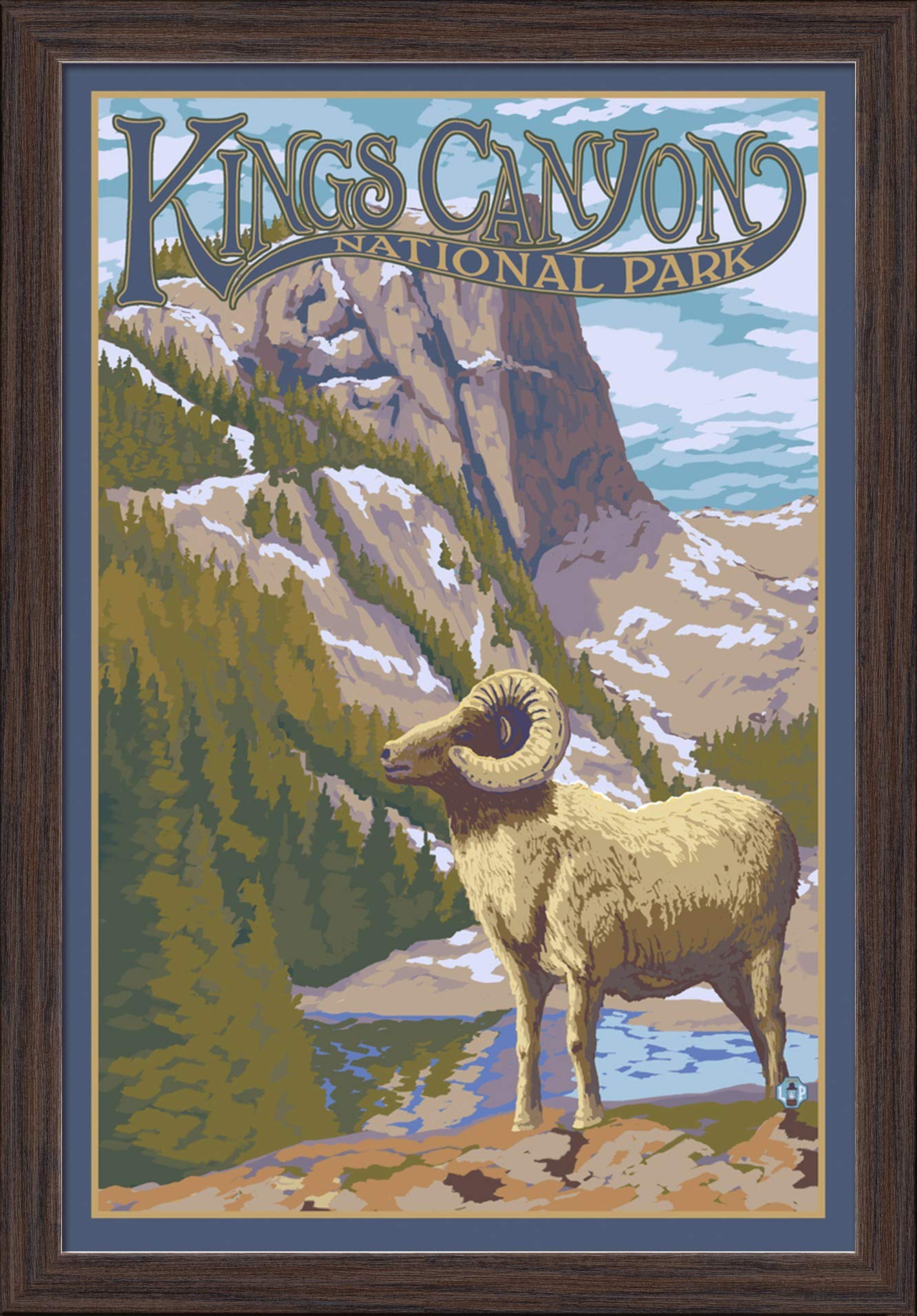 16x24 Giclee Fine Art Print of Big Horn Sheep in Kings Canyon National Park - Recycled Wood Frame in Espresso Brown - Perfect for Home Decor, Office Wall Art & Nature Lover Gifts