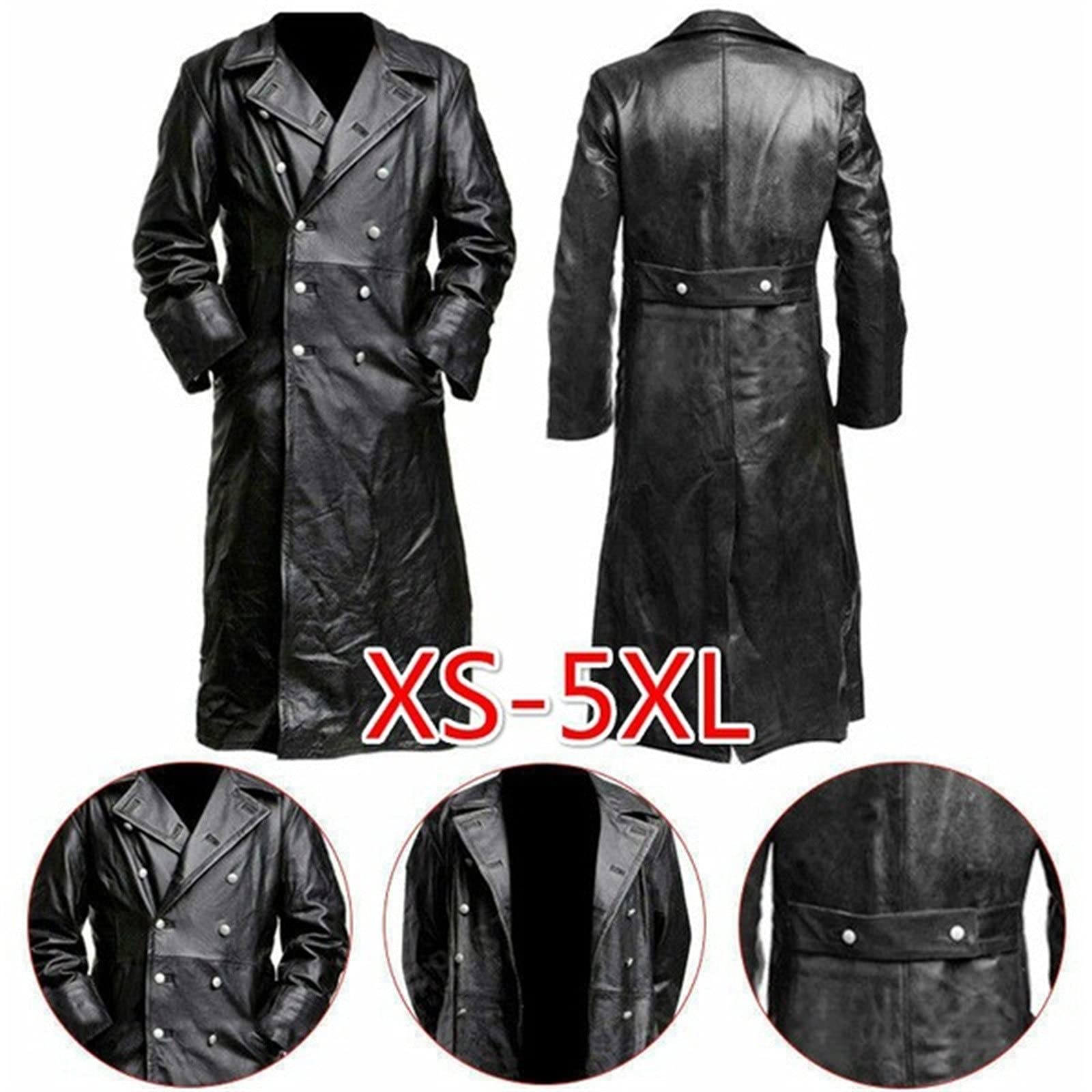 Premium Men's Double Breasted Leather Jacket - Long Trench Coat Windbreaker Overcoat for Fall & Winter | Business Casual & Outdoor Wear