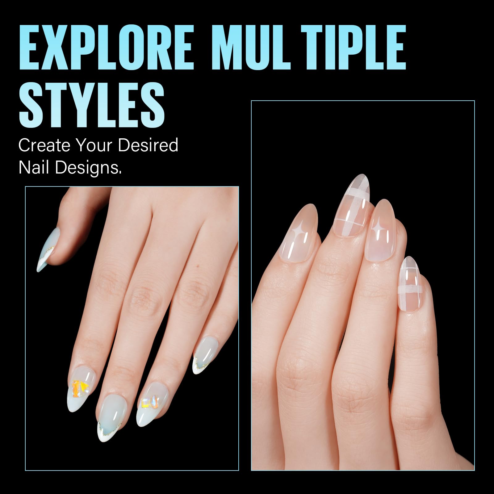 TOMICCA Medium Almond Nail Tips - 12 Sizes Soft Gel Press on Nails (240Pcs) for Nail Extension & DIY Salon - Perfect for Wedding, Party & Everyday Wear