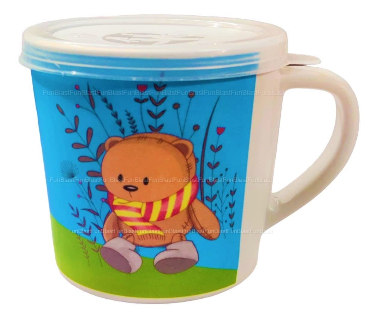 FunBlast Kids Milk Mug with Lid – BPA Free Cartoon Design Bamboo Fiber Cup for Toddlers & Children, 260 ML (Teddy) – Perfect for School Lunch, Home Use, and Travel