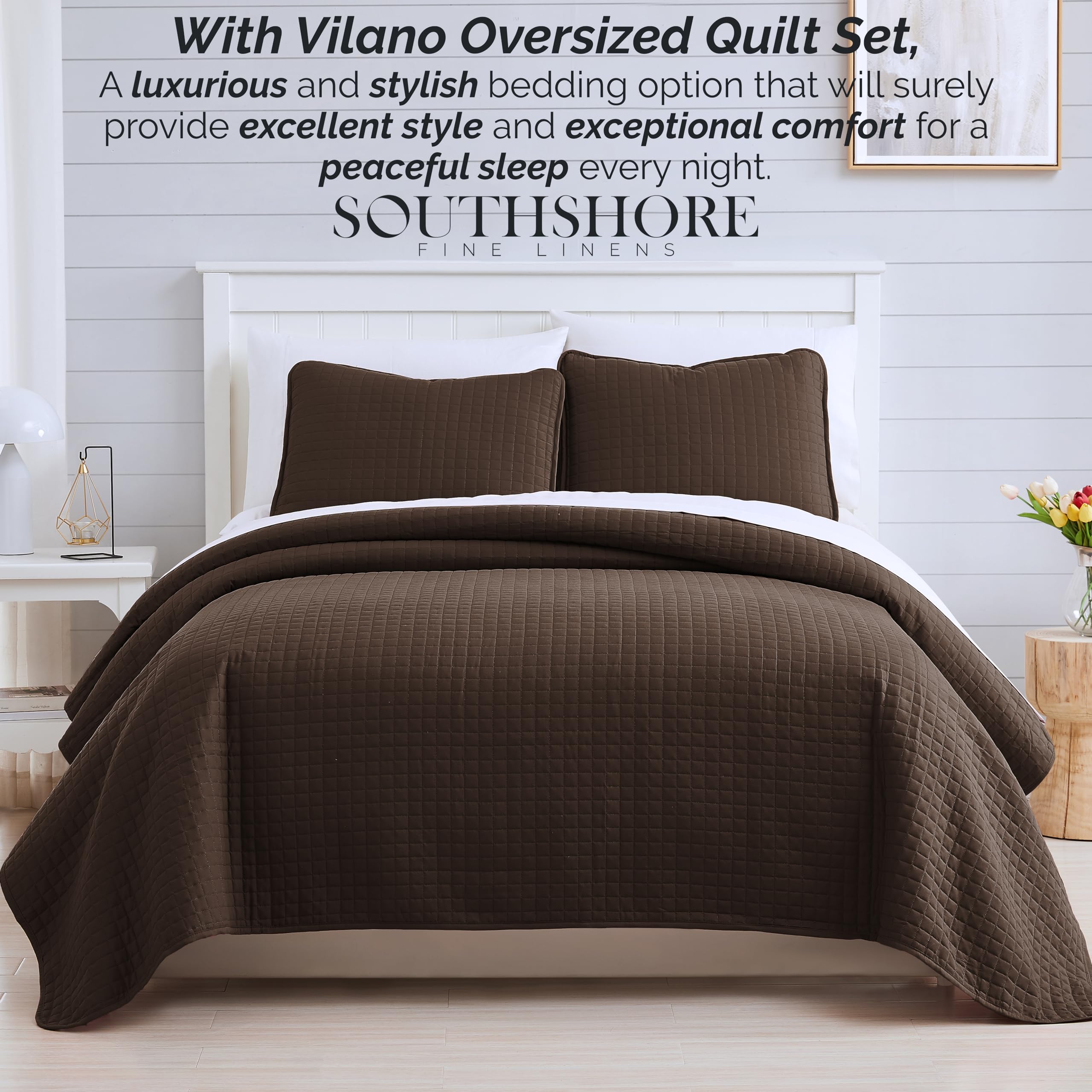 Southshore Fine Living Twin XL Quilt Bedding Set - Soft Lightweight Quilted Comforter with Matching Pillow Sham, Chocolate Brown Bedspread Coverlet | Perfect for Guest Rooms, Dorm Beds & Cozy Bedroom Decor