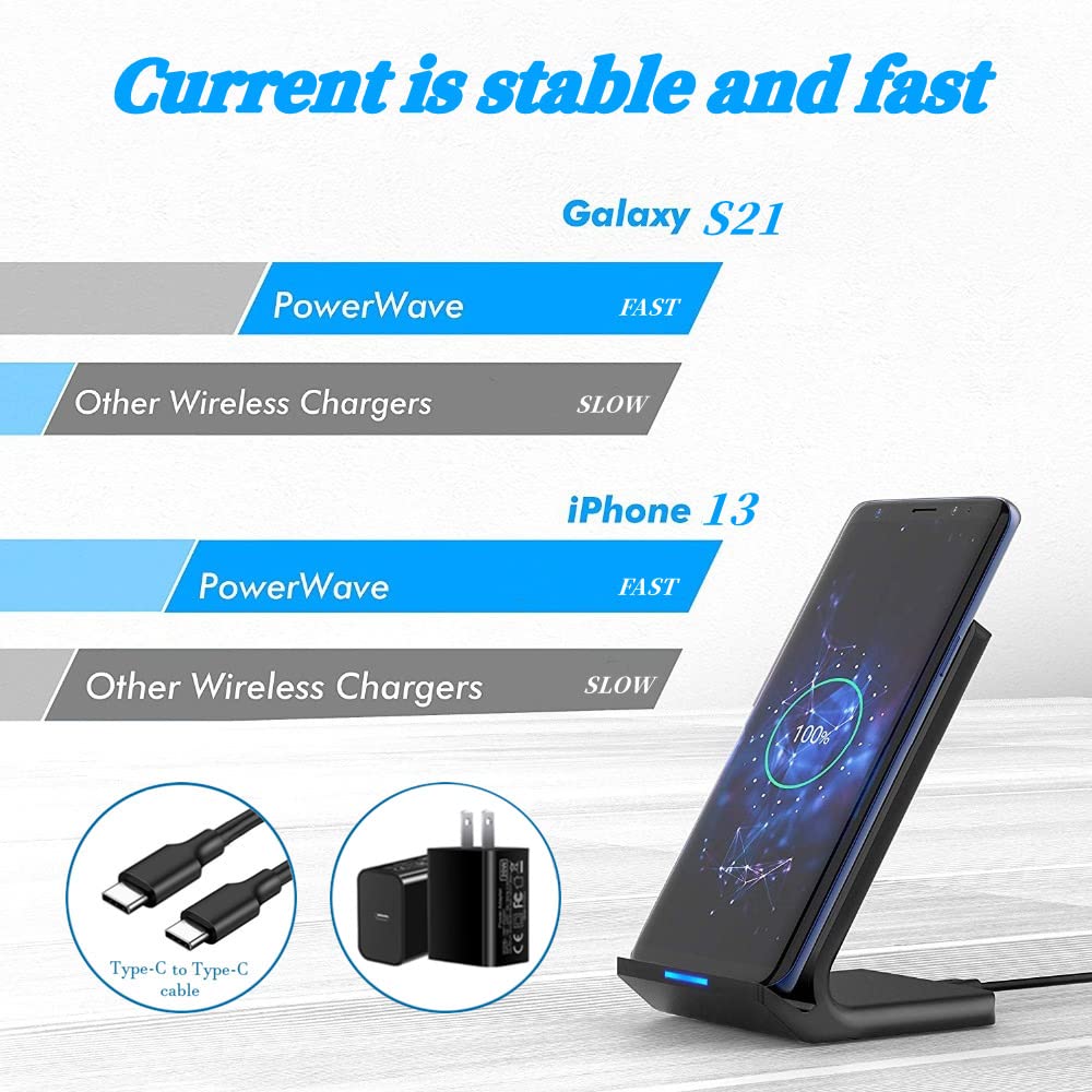 20W Fast Wireless Charging Stand - Compatible with iPhone 16/16 Pro/15/14/13/12/11/XR/XS Max, Samsung Galaxy S24/S23/S22/S21, Note 20/10/9, LG G8 & Google Pixel - Qi Certified Phone Charger for Bedside, Office & Car Use