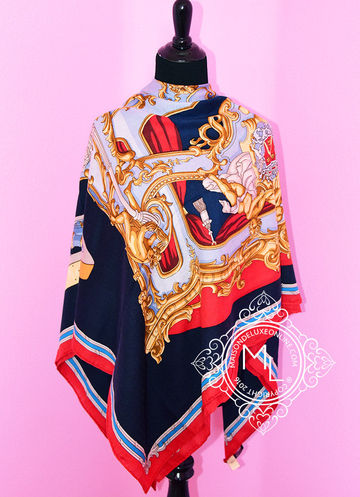 Hermes Grand Carrosse Rouge Ciel Cashmere 140 GM Shawl Scarf - Luxury Women's Fashion Accessory for Winter, Parties & Special Occasions