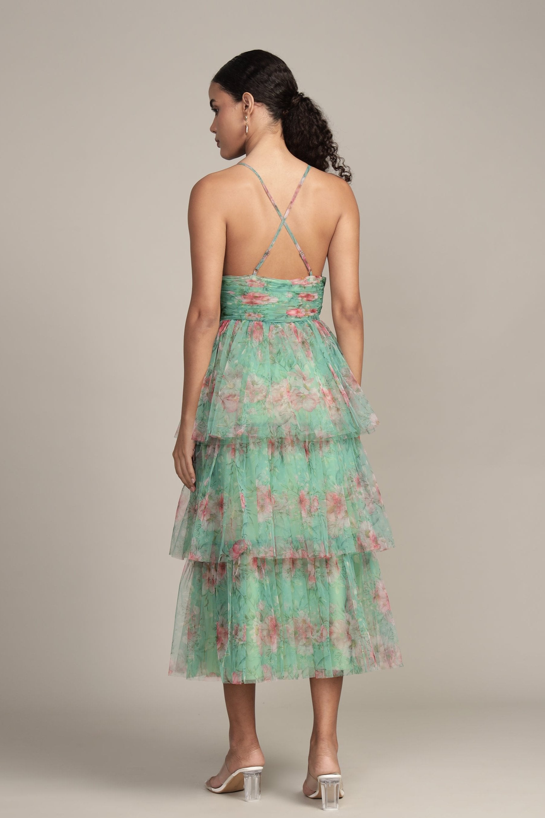 Odette Floral Midi Dress - Women's Green Floral Print Summer Dress for Casual Wear, Garden Party & Vacation Outfits