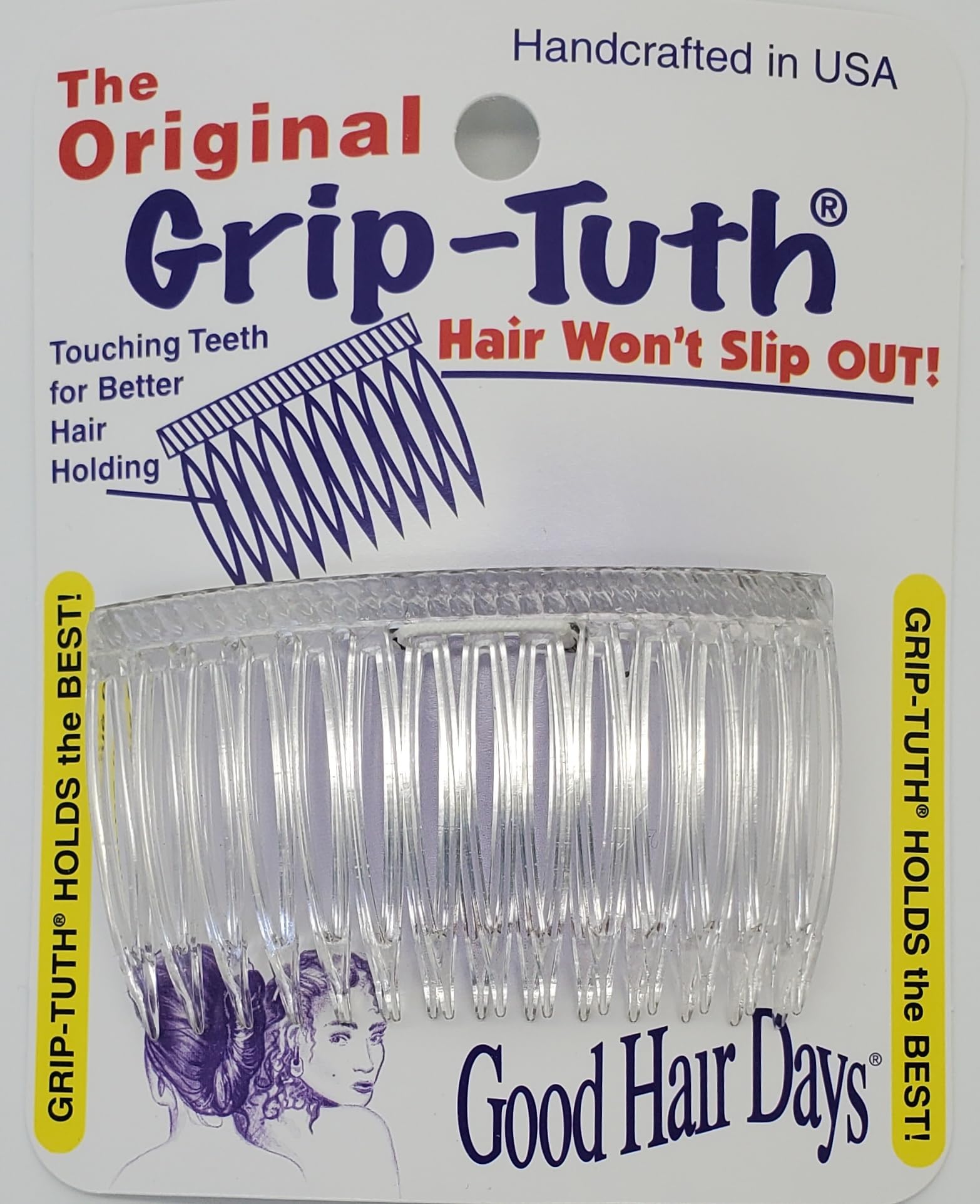 Grip-Tuth Hair Side Combs Set of 2 - Decorative Hair Styling Accessories for Women - Works with All Hair Types (Clear, 2.75