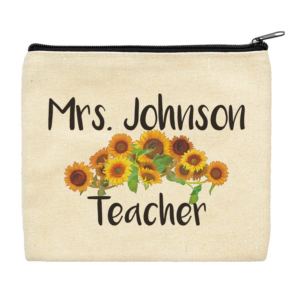 Personalized Sunflower Floral Canvas Makeup Bag - Custom Text Gifts for Women - Perfect for Travel, Gym & Everyday Essentials Storage