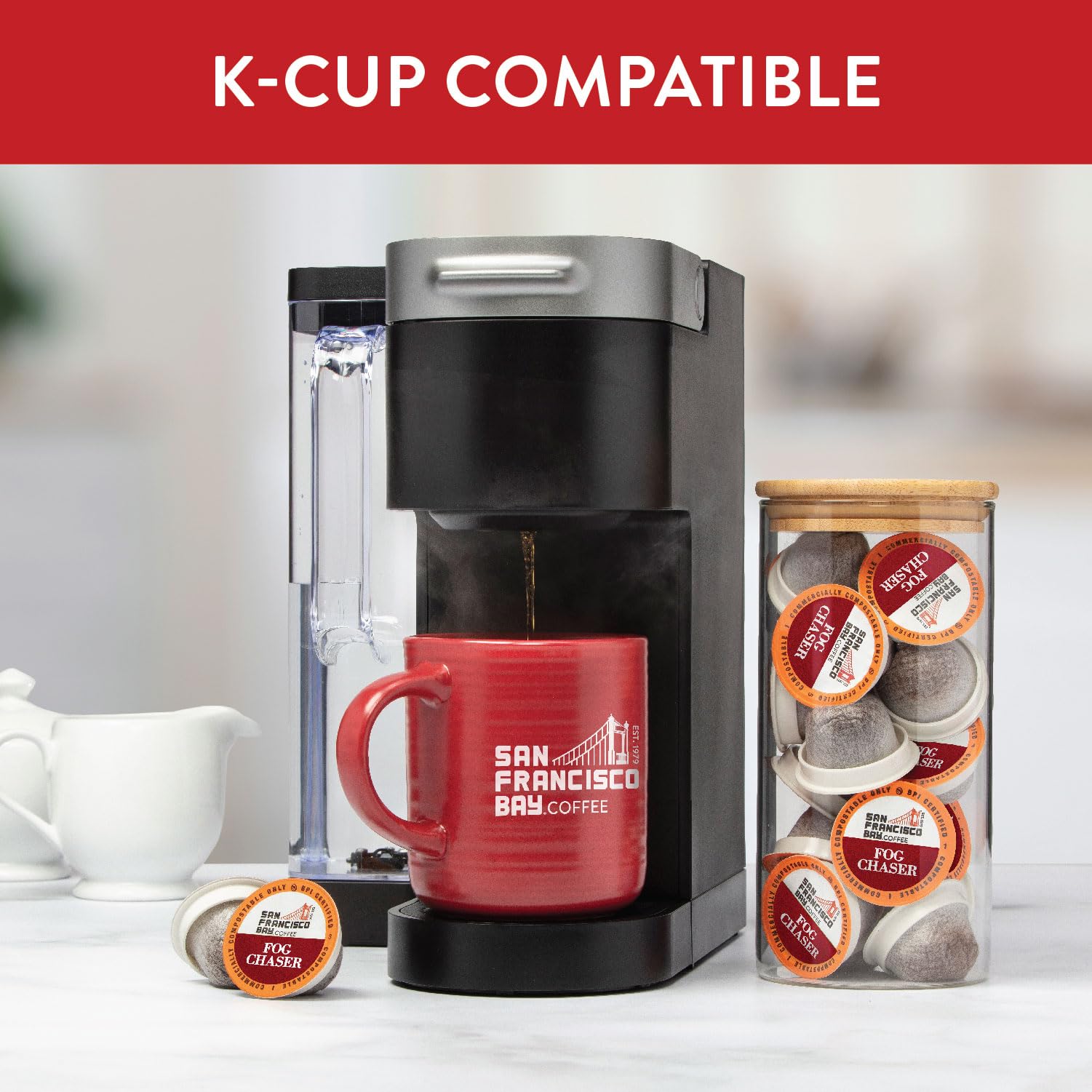San Francisco Bay Compostable Coffee Pods - Fog Chaser (80 Count) K-Cup Compatible with Keurig 2.0, Medium Dark Roast Coffee Pods for Home & Office Brewing