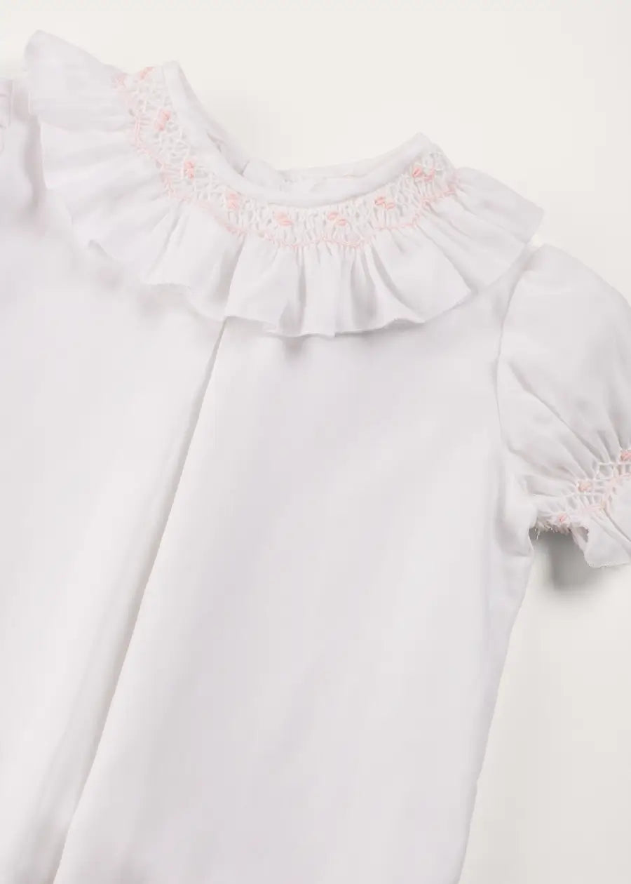 Hand Smocked Collar Short Sleeve Blouse for Girls - White Cotton Top (18 Months to 6 Years) | Perfect for Parties, School & Special Occasions