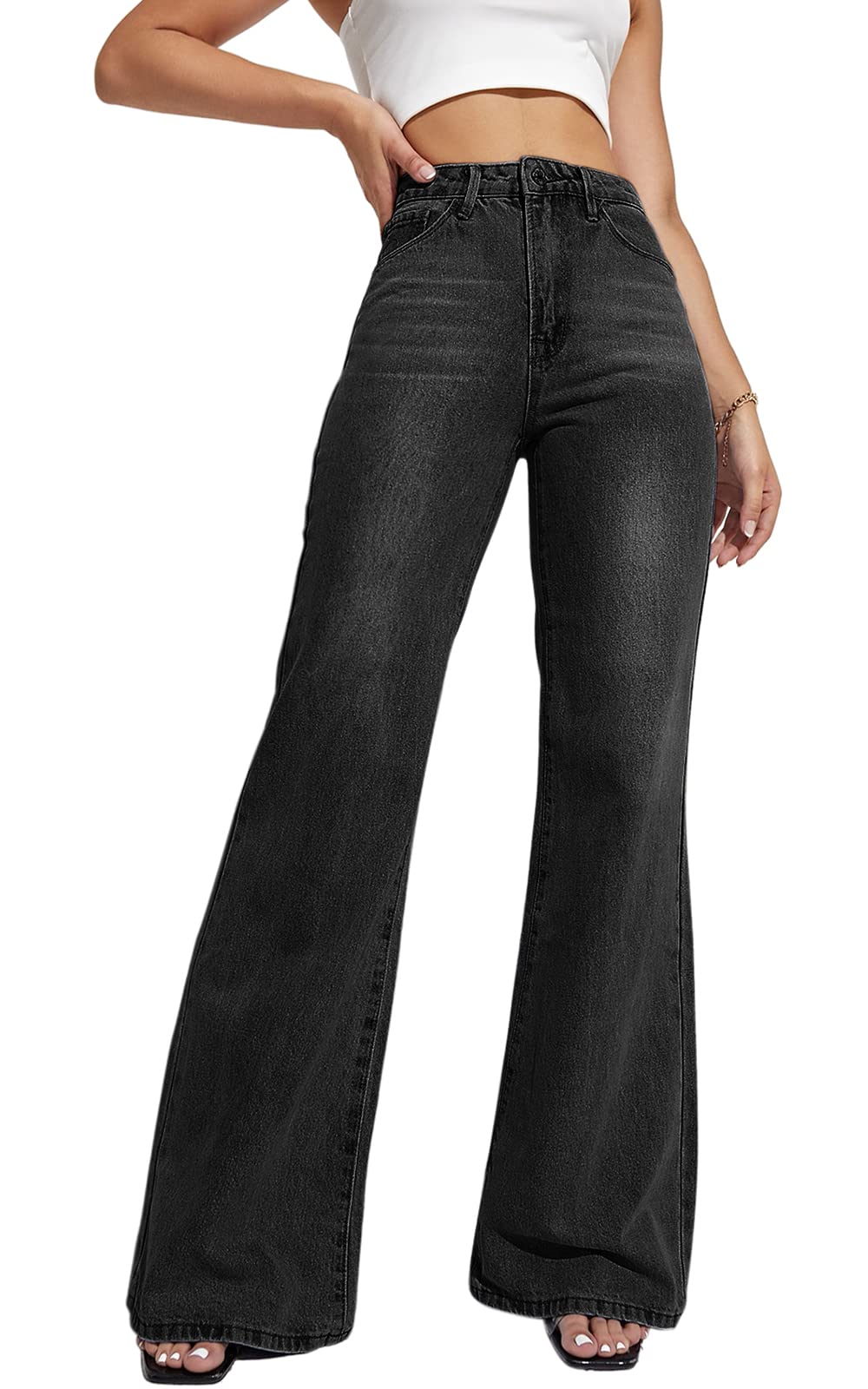 Genleck Women's Wide Leg Mom Jeans - High Waisted Loose Fit for Office & Casual Wear