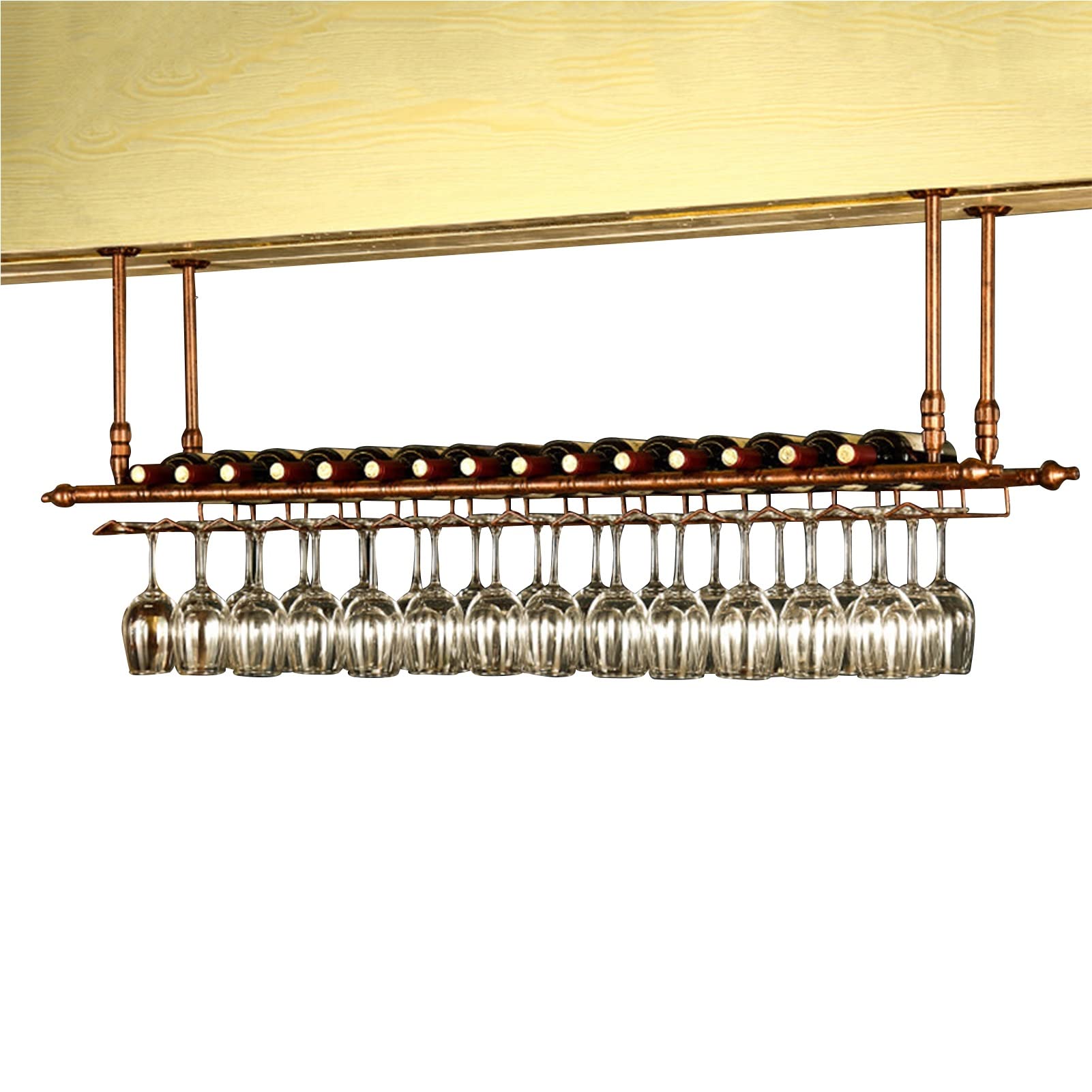 Premium Metal Wine Bottle Rack - Floating Wall & Ceiling Wine Shelf for Stemware Display - 60x35cm Kitchen & Bar Storage Organizer - Perfect for Home Decor, Wine Cellars & Entertaining Spaces