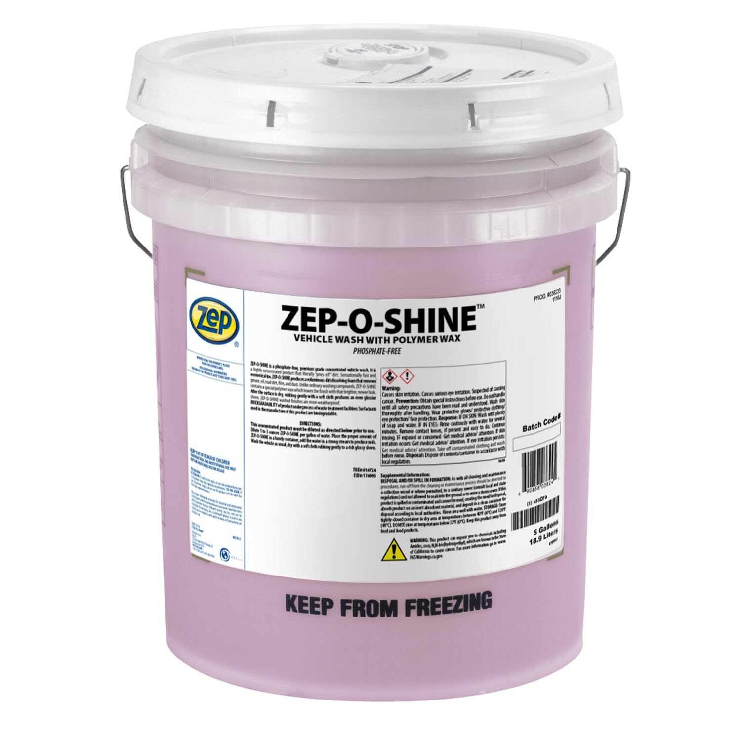 Zep-O-Shine Professional Car Wash Concentrate - 5 Gallon Bucket (38235) - Heavy Duty Vehicle Detergent for Cars, Trucks & SUVs - Perfect for Auto Shops, Car Dealers & Fleet Cleaning