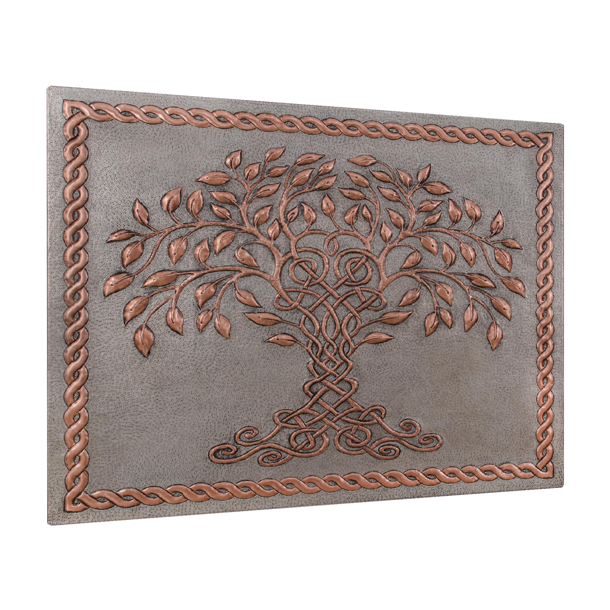 Handmade Celtic Tree of Life Copper Kitchen Backsplash Tile with Knot Border - Custom Indoor Outdoor Wall Decor for Kitchen, Bathroom & Patio (Gray & Copper)