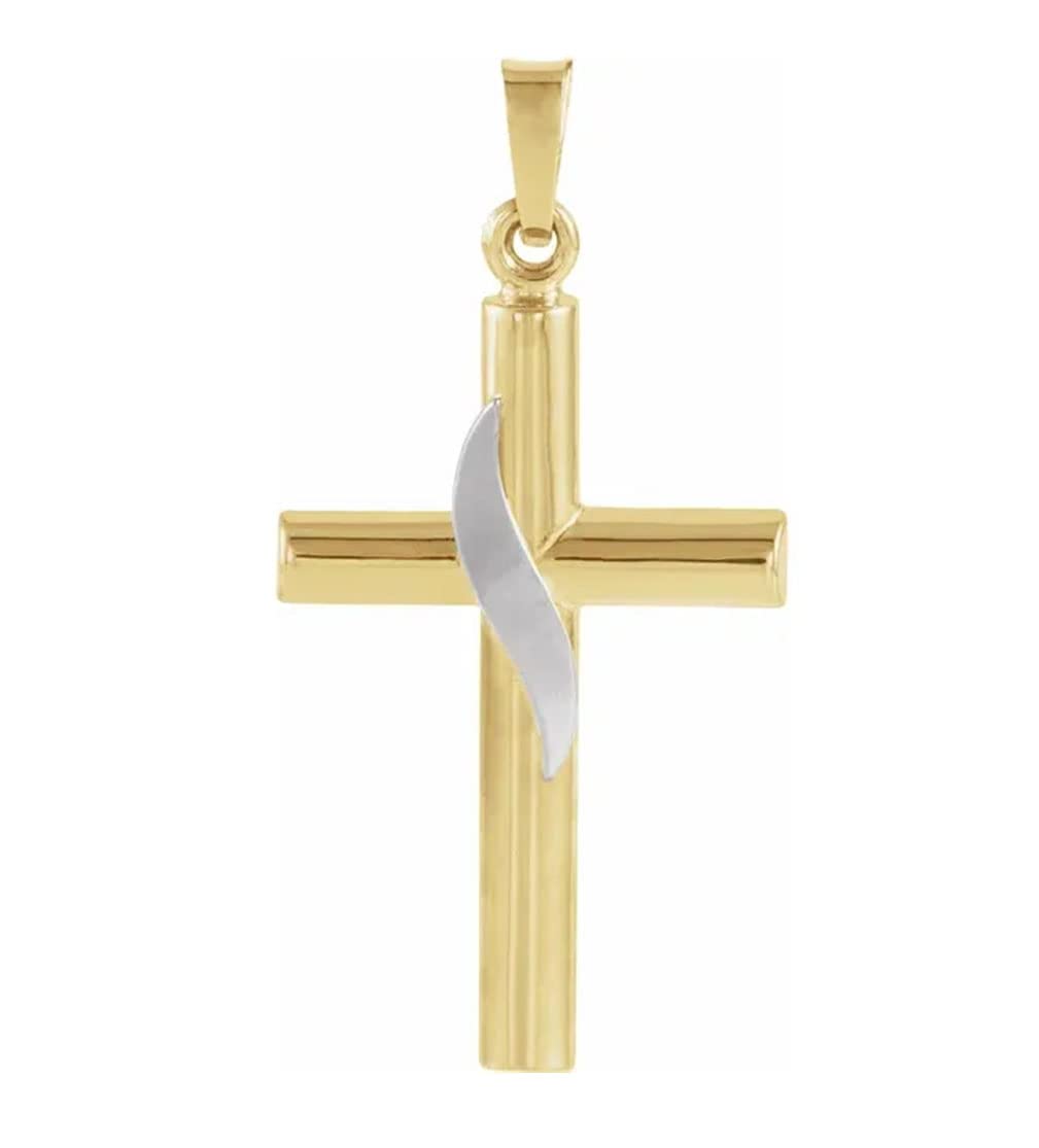 14K Gold Two-Tone Cross Pendant for Men - Religious Jewelry & Fashion Accessory - Perfect for Gifts, Church, and Everyday Wear