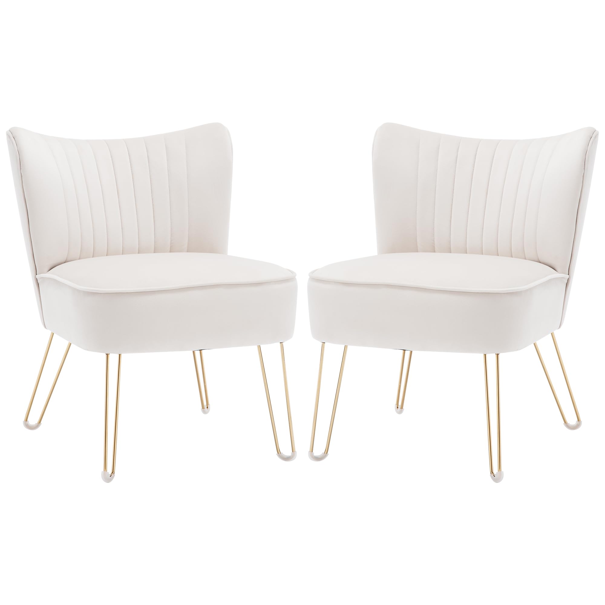 ABET Accent Chairs Set of 2 - Velvet Upholstered Armless Living Room Chairs with Tufted Wingback Design, Thick Cushion & Golden U-Shaped Metal Legs - Modern Comfortable Slipper Chairs for Living Room, Bedroom, or Office - Beige