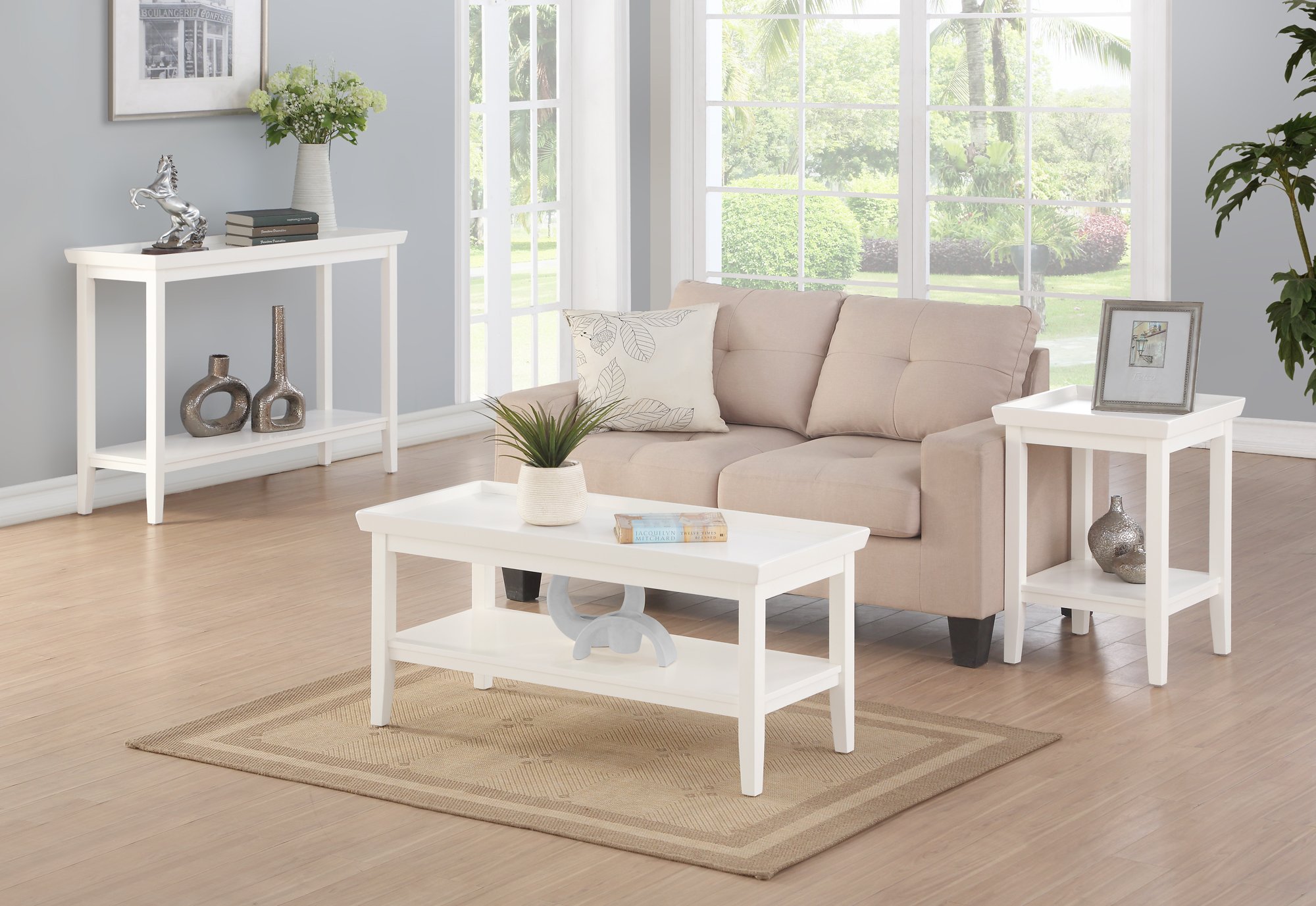 Convenience Concepts Ledgewood White Coffee Table with Storage Shelf - Perfect for Living Room, Office & Small Spaces