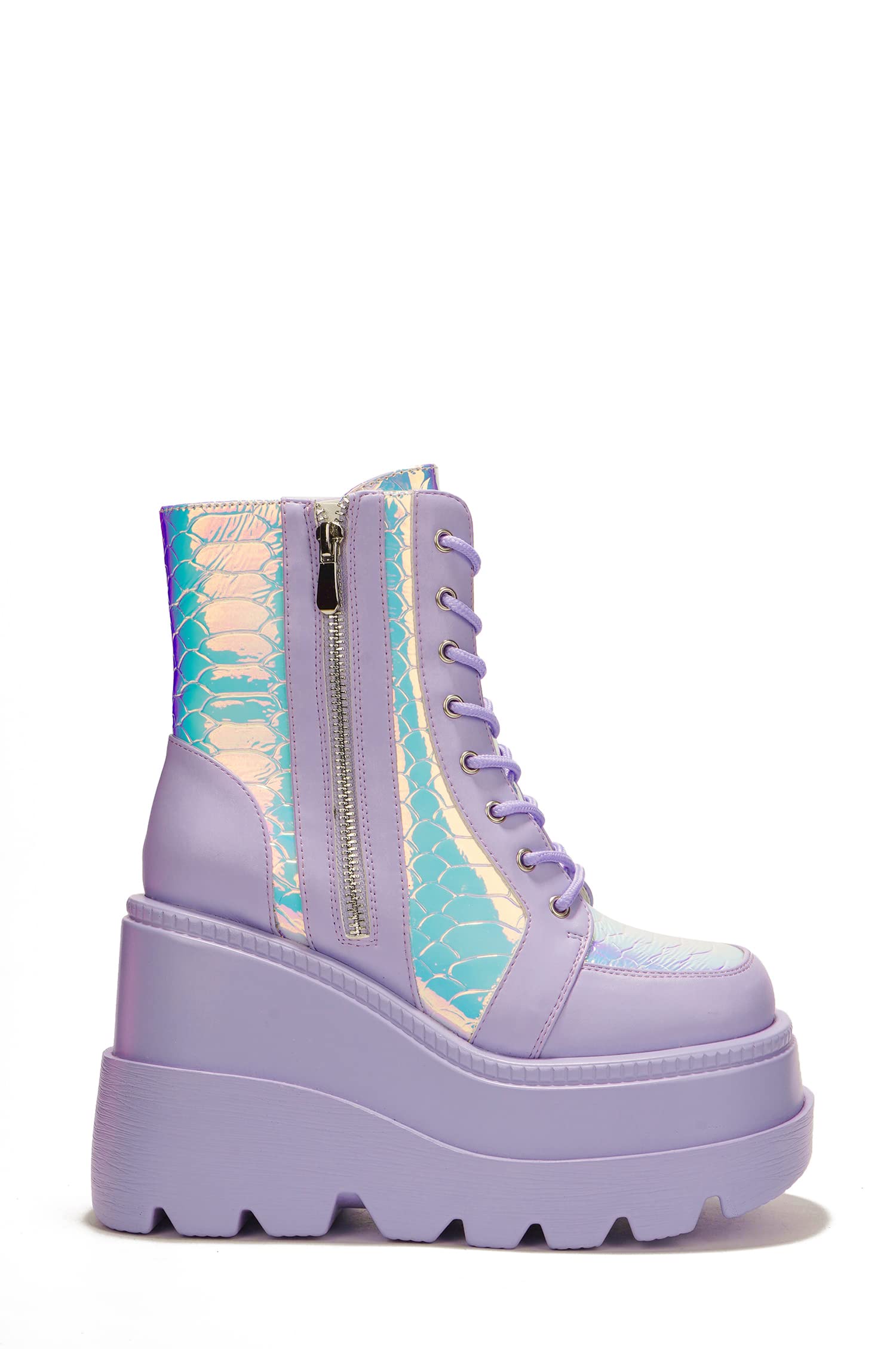 Cape Robbin Women's Holographic Platform Ankle Boots with Chunky Block Heels - Fashionable Winter Boots for Party, Club & Night Out