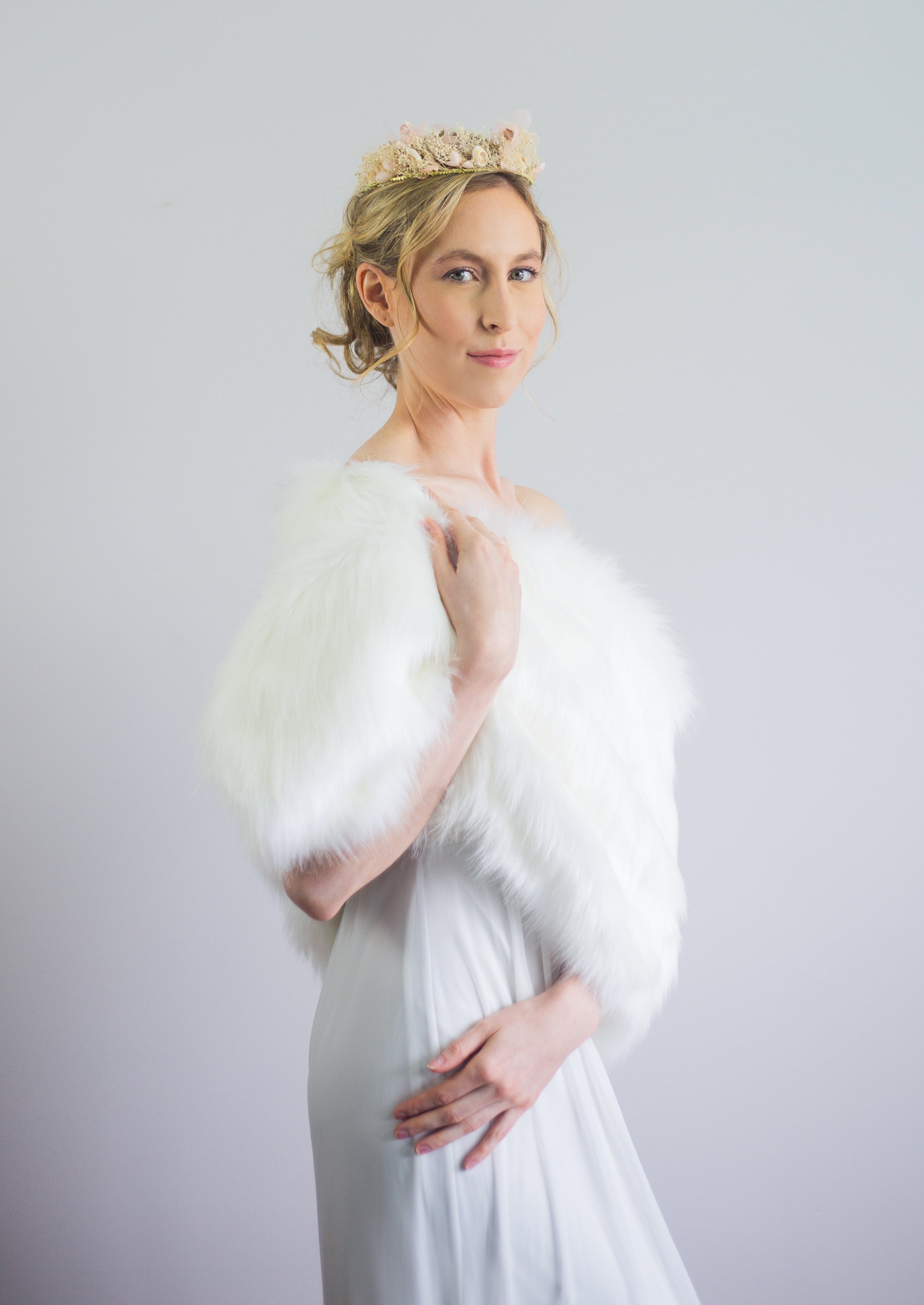 Ivory White Fur Shawl - Butterfly Ivy03 Elegant Winter Wrap for Women | Perfect for Weddings, Parties, and Cold Weather Fashion