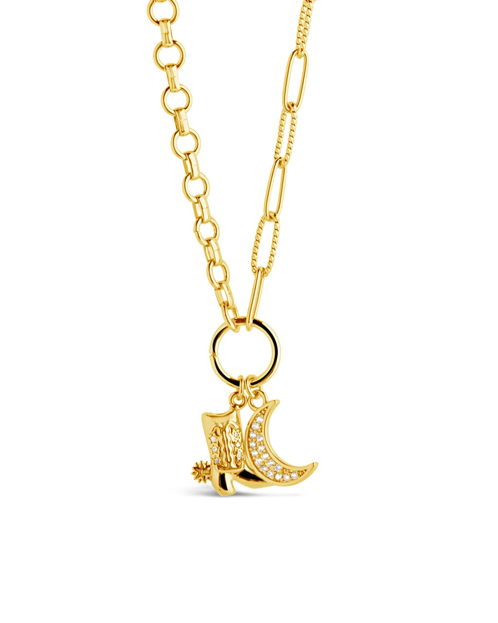 Kelsea CZ Boot & Moon Pendant Charm Necklace - Elegant Sterling Silver Jewelry for Women, Perfect Gift for Birthday, Anniversary & Valentine's Day | Boho Chic Style for Everyday Wear & Special Occasions