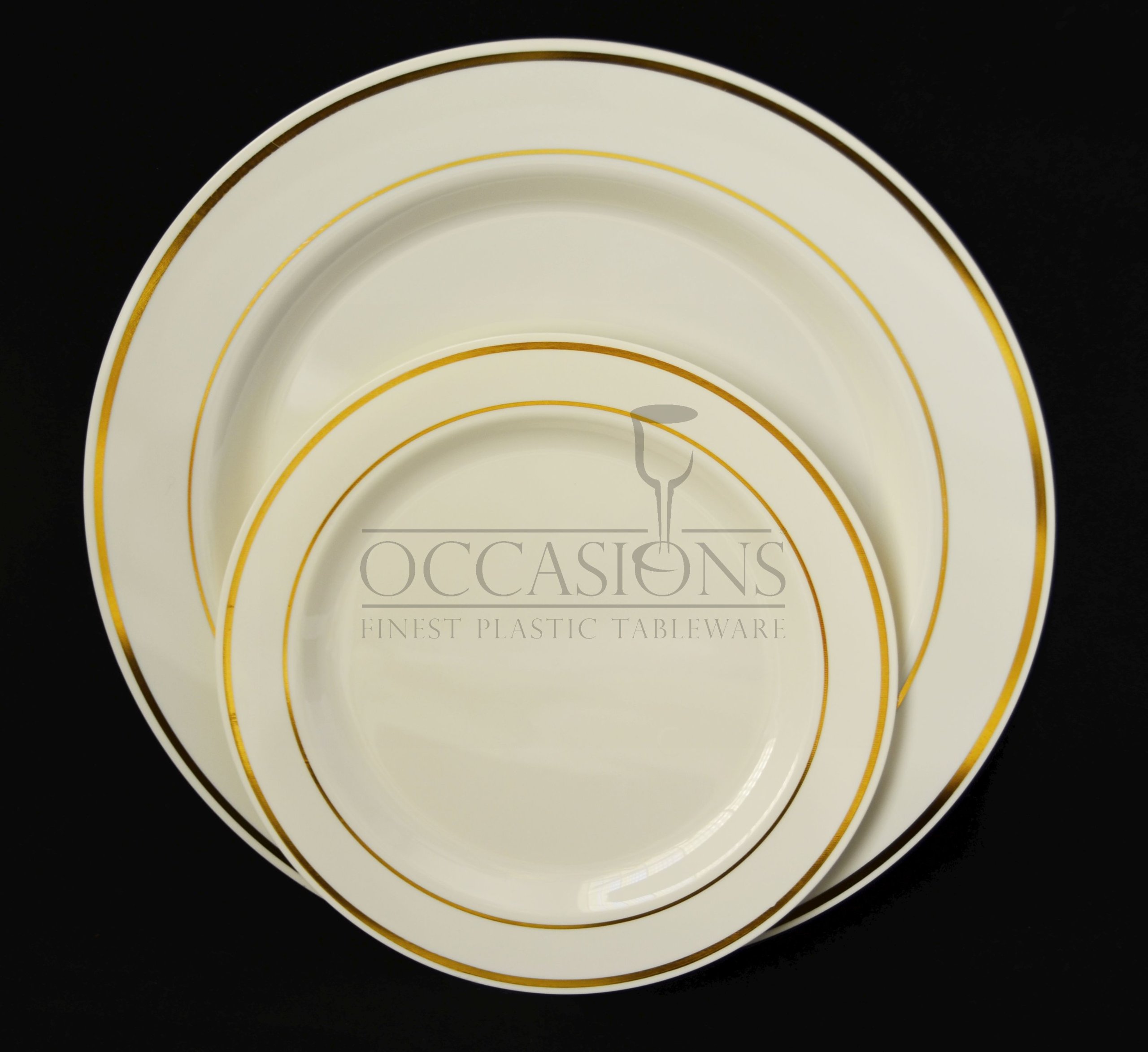 Disposable Plastic Plates & Silverware Combo for Weddings & Parties - 9'', 7.5'', 6'' Sizes (120-Pack, Bone White with Gold Rim) - Perfect for Bridal Showers, Birthday Celebrations & Catering Events