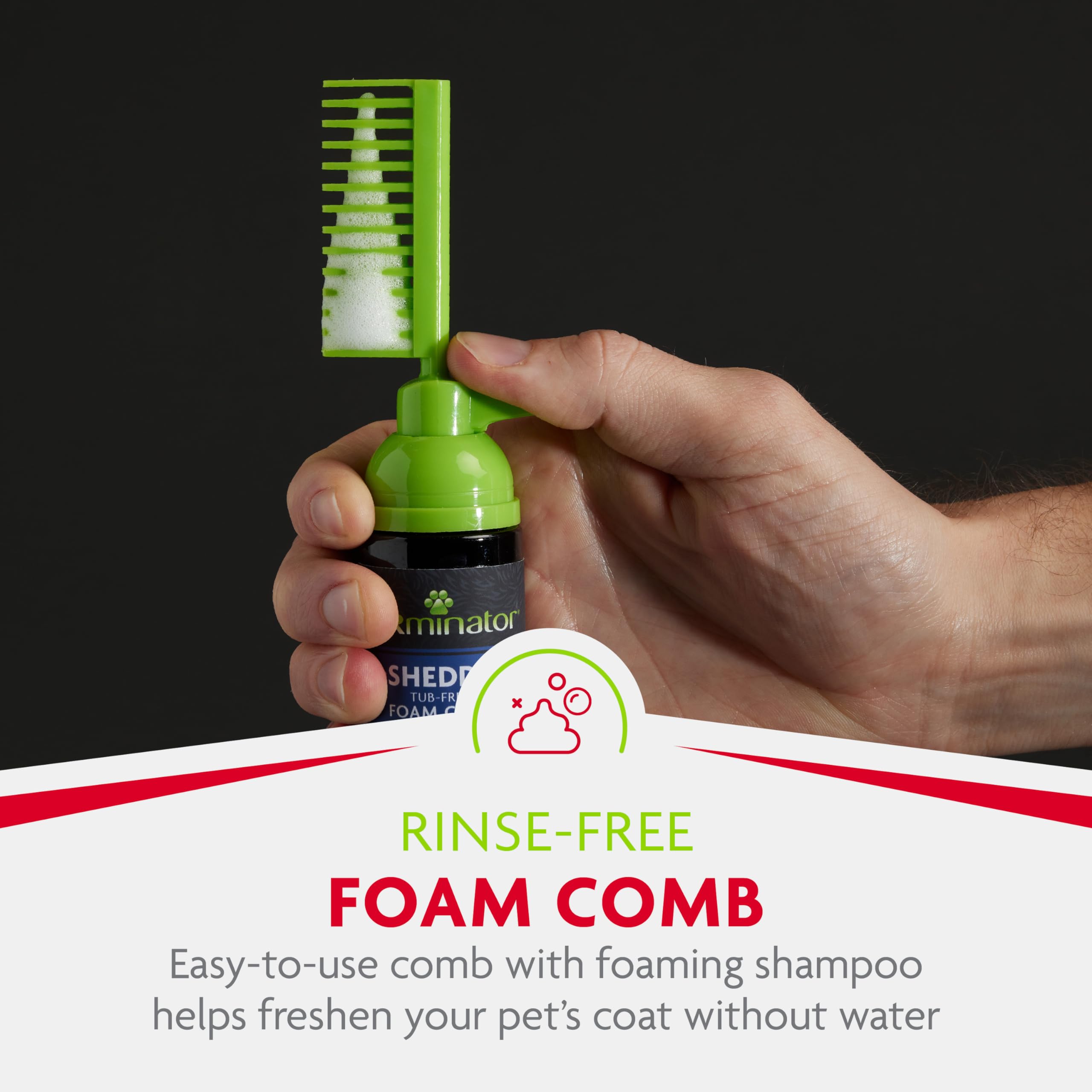 FURminator Tub-Free Deshedding Foam Comb for Cats - 3oz Grooming Brush Reduces Shedding, Freshens Coat & Eliminates Odors Without Rinsing - Perfect for Home Pet Grooming & Travel Use