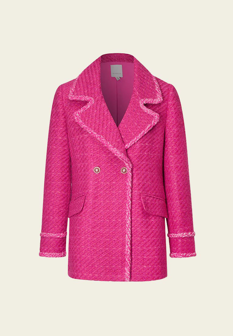 Elegant Fuchsia Double Breasted Tweed Coat for Women - Vintage Style Winter Jacket for Office, Dating & Special Occasions