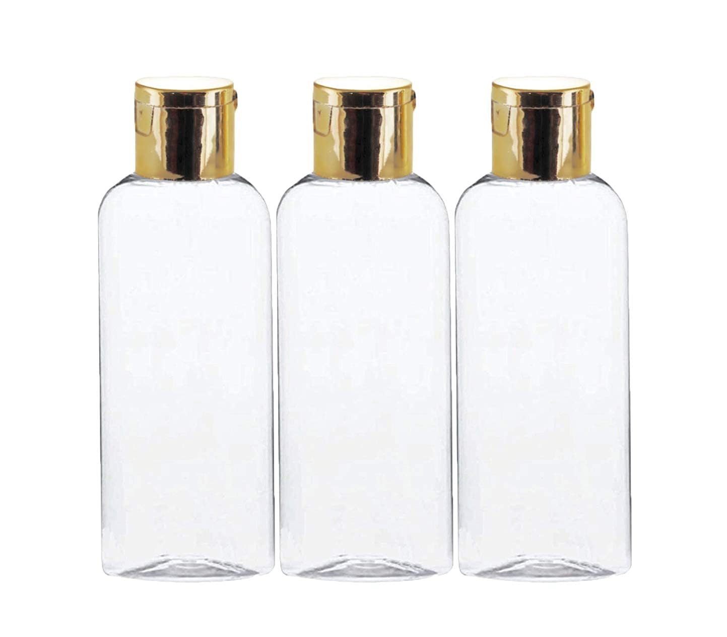 Atipriya 100ml Empty Clear Plastic Bottles - 3 Pack Refillable Travel Size Cosmetic Containers with Gold Flip Cap | Leak Proof Squeeze Bottles for Shampoo, Lotion, Essential Oils | Perfect for Travel, Gym, Home & DIY Beauty Products