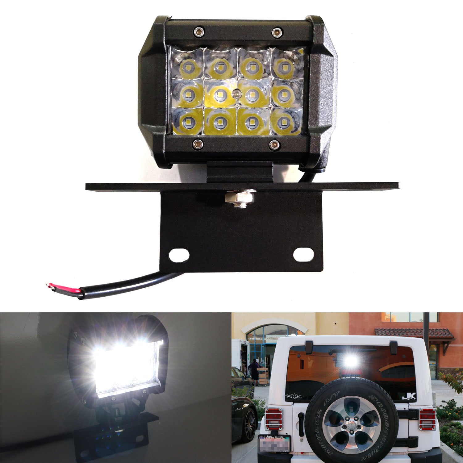 36W LED Pod Light with Above 3rd Brake Light Bracket & Wiring Harness - Compatible with 2007-2017 Jeep Wrangler JK - Perfect for Off-Roading, Night Driving & Emergency Lighting