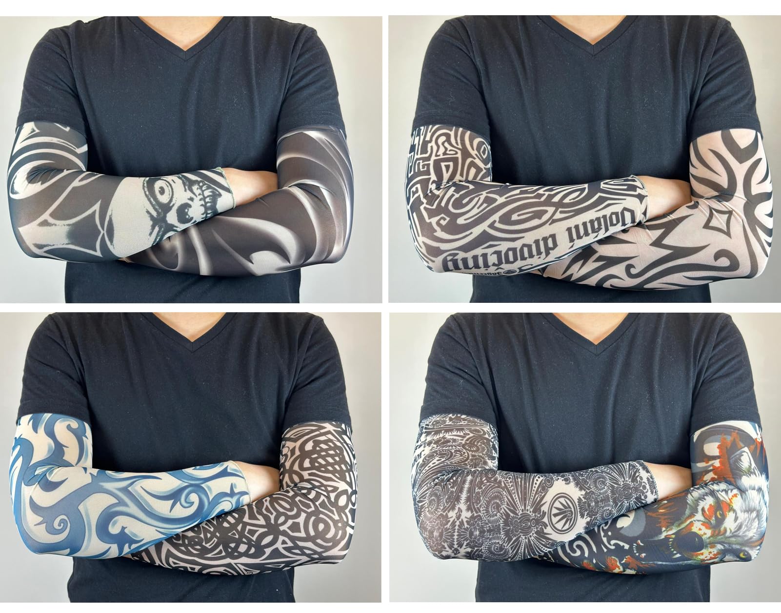 8 Pcs Fake Tattoo Sleeves for Men - UV Protection & Cooling Temporary Arm Tattoos (Buddha, Dragon, Flower, Monster, Tribal Designs) - Perfect for Halloween, Cosplay, Parties and Costume Events