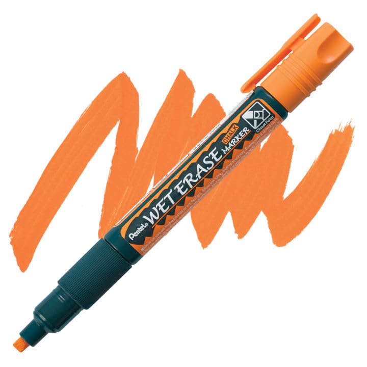 Pentel Wet Erase Chalk Markers - 12 Pack Orange Medium Tip Markers for Whiteboards, Glass, Windows & Non-Porous Surfaces - Ideal for Restaurants, Classrooms & Office Use