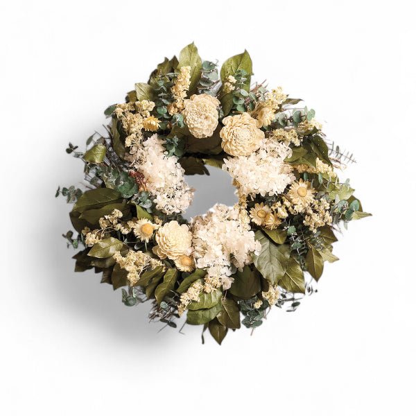 Monticello Hydrangeas Scented Wreath - Elegant Floral Home Decor for Front Door, Wall & Seasonal Celebrations