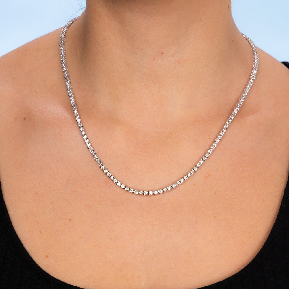 14K Gold Diamond Tennis Necklace - 12.50 Carat 3mm Round Cut Stones with 4-Prong Setting | Elegant Jewelry Gift for Women, Perfect for Weddings, Anniversaries & Special Occasions