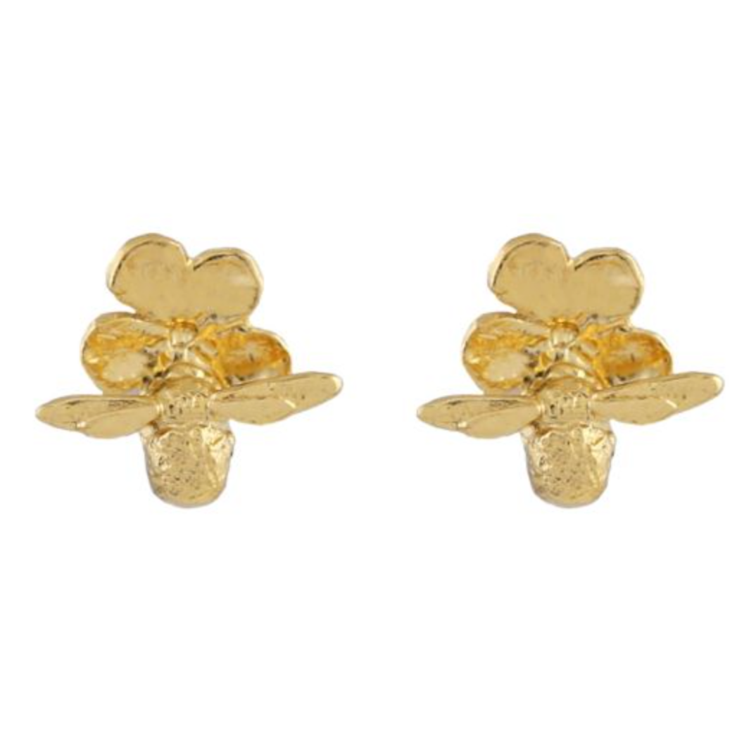 Forget Me Not Stud Earrings with Tiny Bees - Dainty Floral Jewelry for Women, Perfect for Everyday Wear & Gift Giving