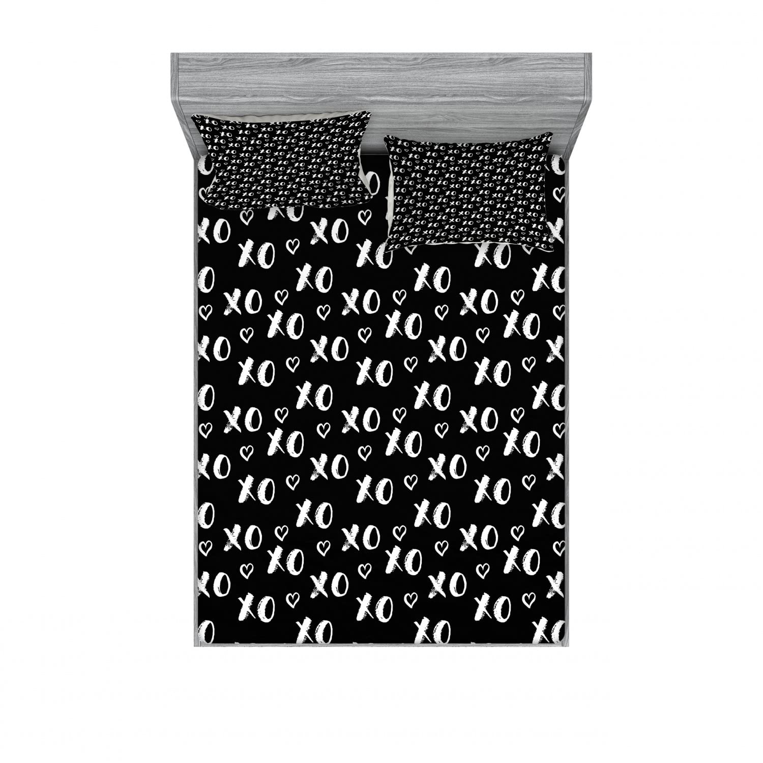 Ambesonne 2-Pack Queen Size Fitted Sheet Set with 4 Pillow Shams - Black & White Abstract XOXO Brush Stroke Design - 4 Piece Luxury Bedding Collection for Modern Bedroom Decor | Perfect for Guest Rooms, Master Bedrooms & Dorm Essentials