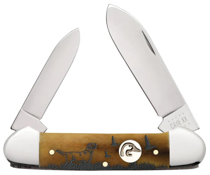 Ducks Unlimited Embellished Smooth Antique Bone Canoe Pocket Knife (07543 SS) - Compact Outdoor Knife for Camping, Fishing & Everyday Carry (EDC)
