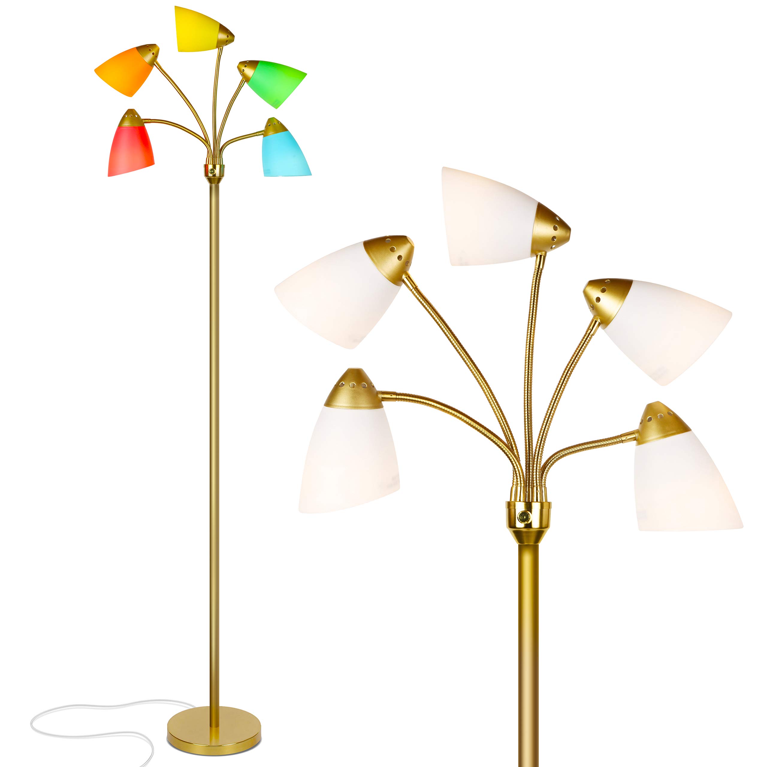 Brightech Medusa LED Floor Lamp - Adjustable Multi-Head Dimmable Standing Light for Living Room, Bedroom & Office - Tall Modern Floor Lamp with Interchangeable Shades, Perfect for Reading & Task Lighting - Brass Gold Finish Home Decor Lighting