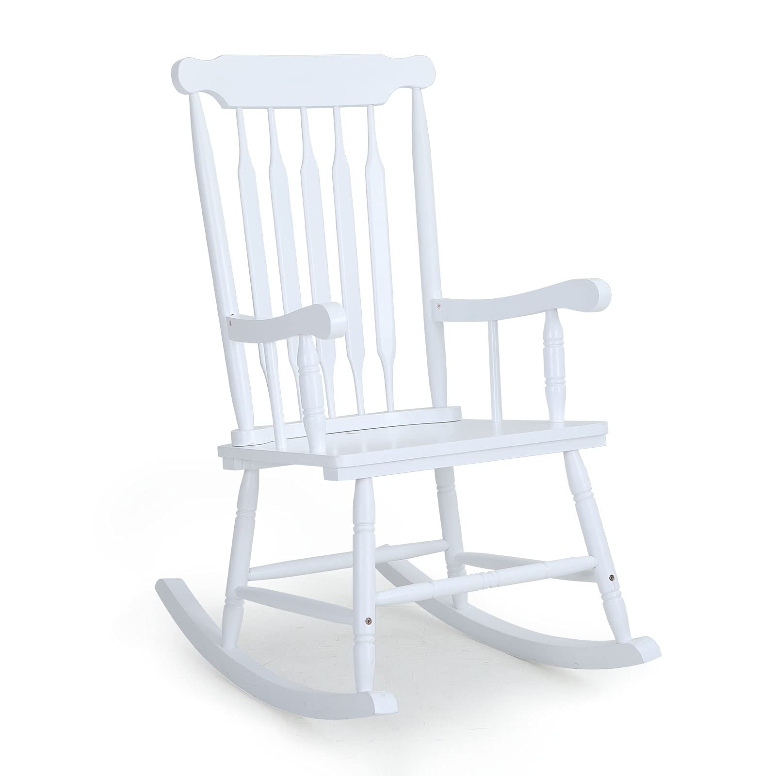 Sophia & William Modern White Poplar Wood Rocking Chair - Fan-Shaped Back Design for Porch, Patio, Garden, Lawn, Balcony & Indoor Use - 300 lbs Weight Capacity (1 Pack) - Perfect for Relaxing, Reading & Enjoying Outdoor Breezes
